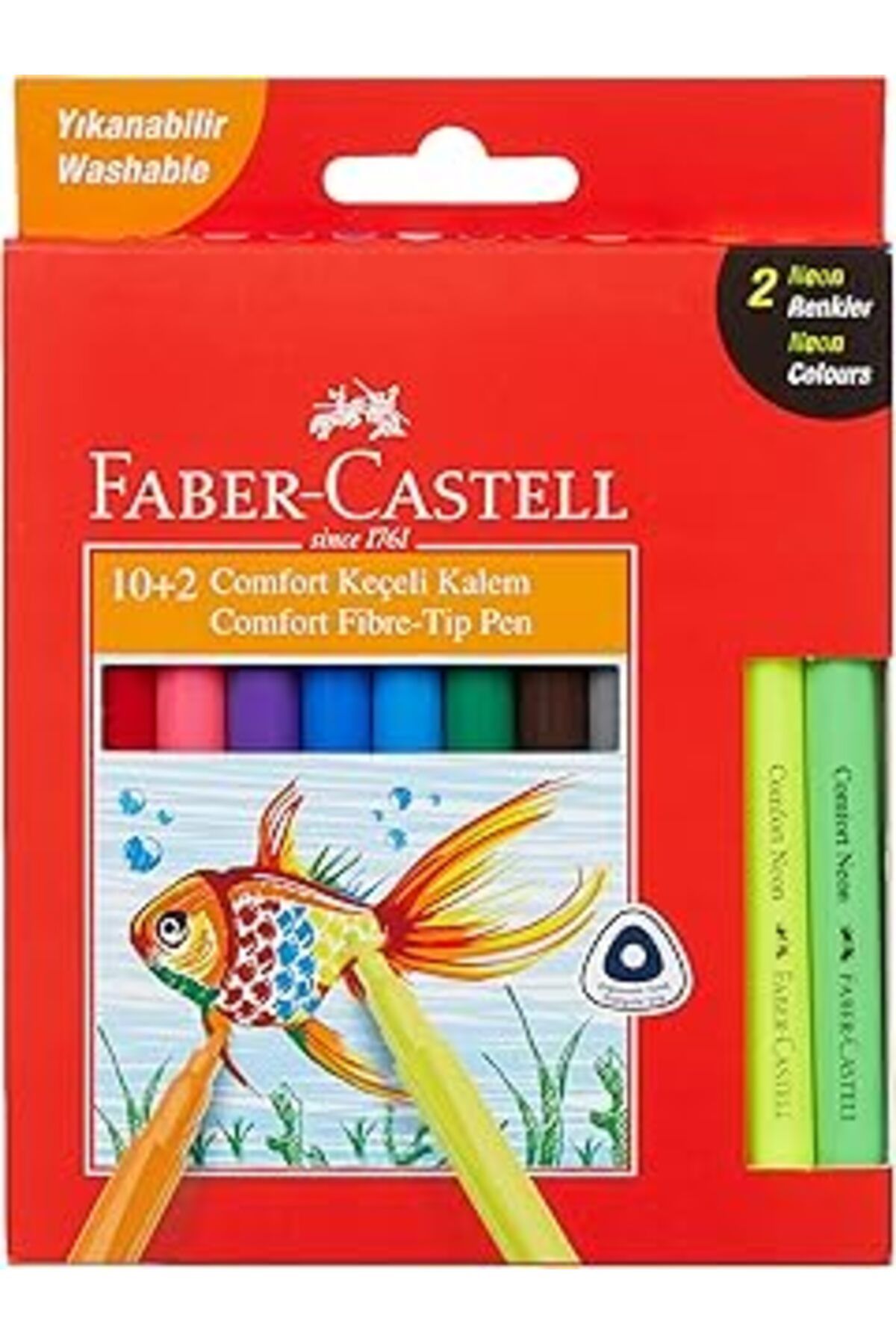 NETWORK ART Faber-Castell Comfort Yıkanabilir Keçeli Kalem, 10 + 2 Neon