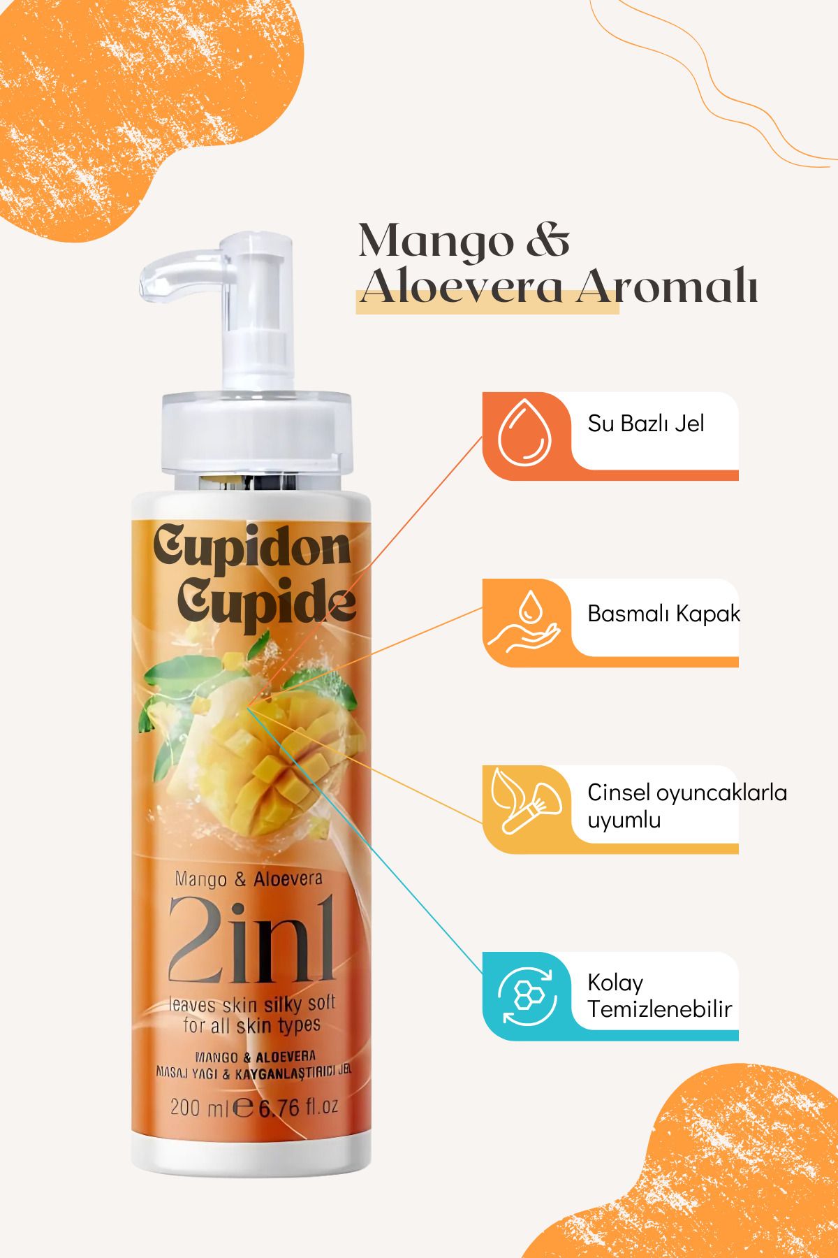 Cupidon Cupide 2in1 Mango Aloevera Aromalı Masaj Yağı ve Kayganlaştırıcı Jel 200ml