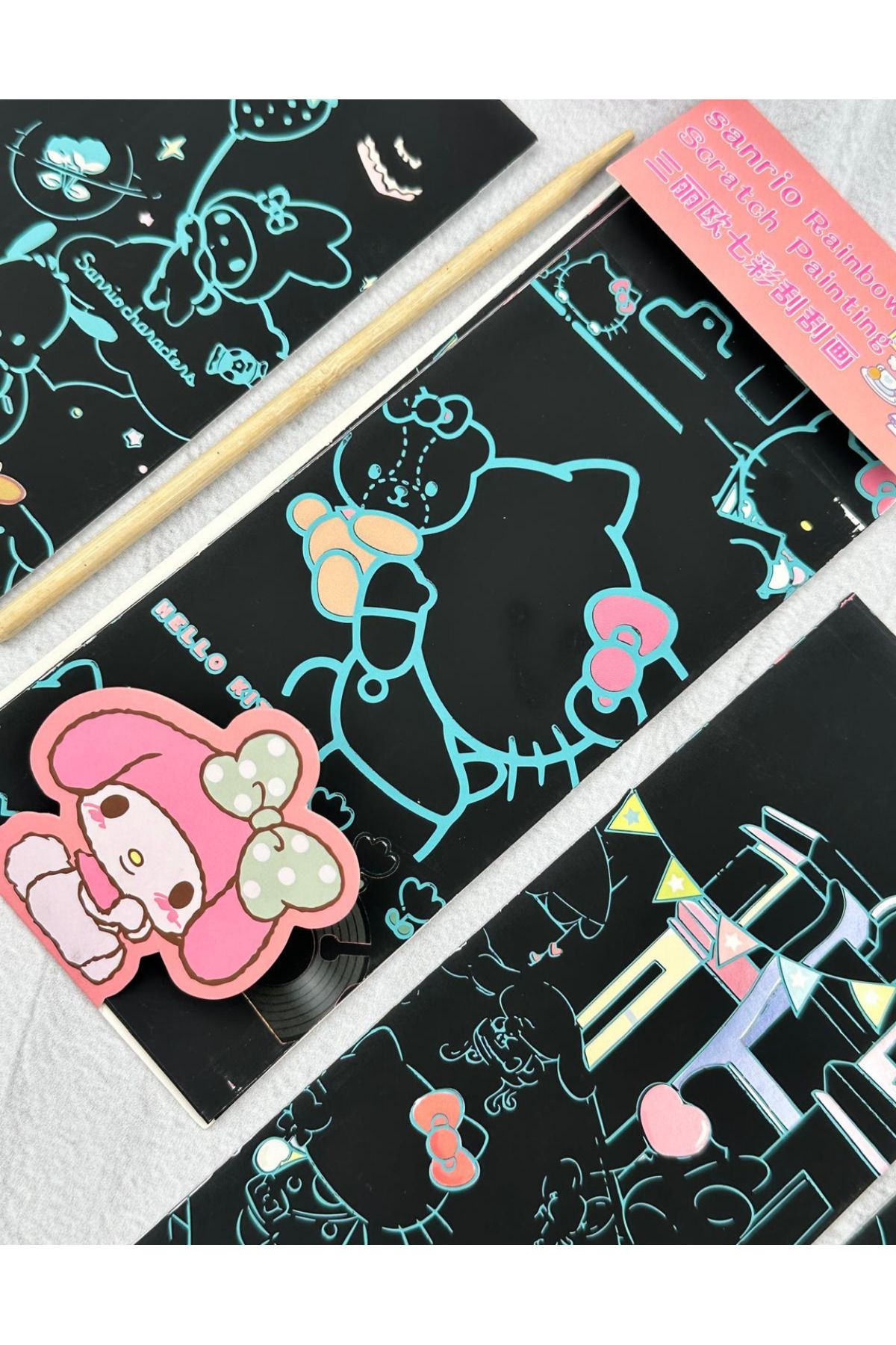ZeCo Collection-Magic Black Scratch Notebook with Sanrio Characters 4 Sheets Scratch My Melody 4