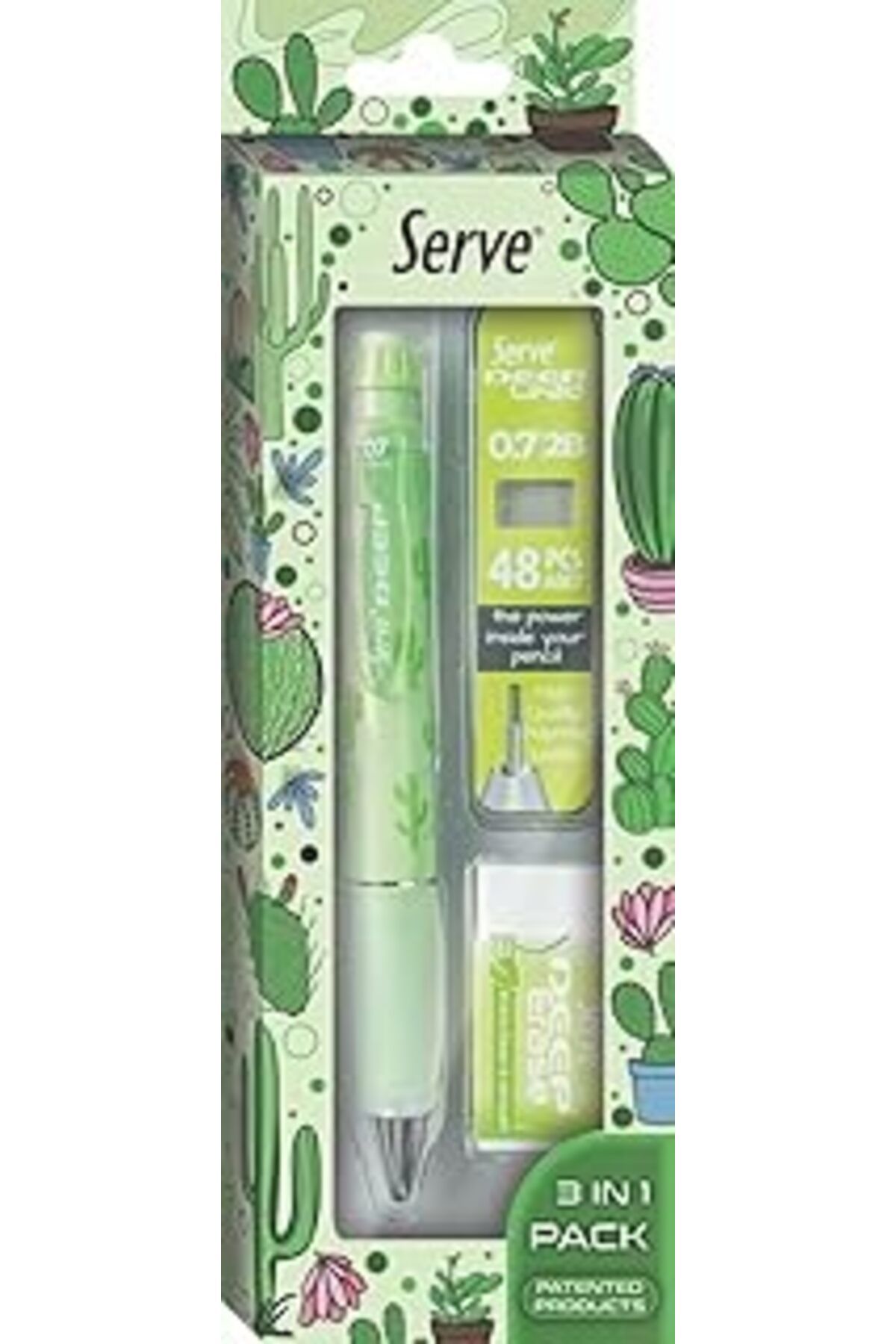 Mu Art Serve Doğa Desenli Deep Kalem, Deep Silgi Ve Deep Min, 0.7 Mm, Elma Yeşili