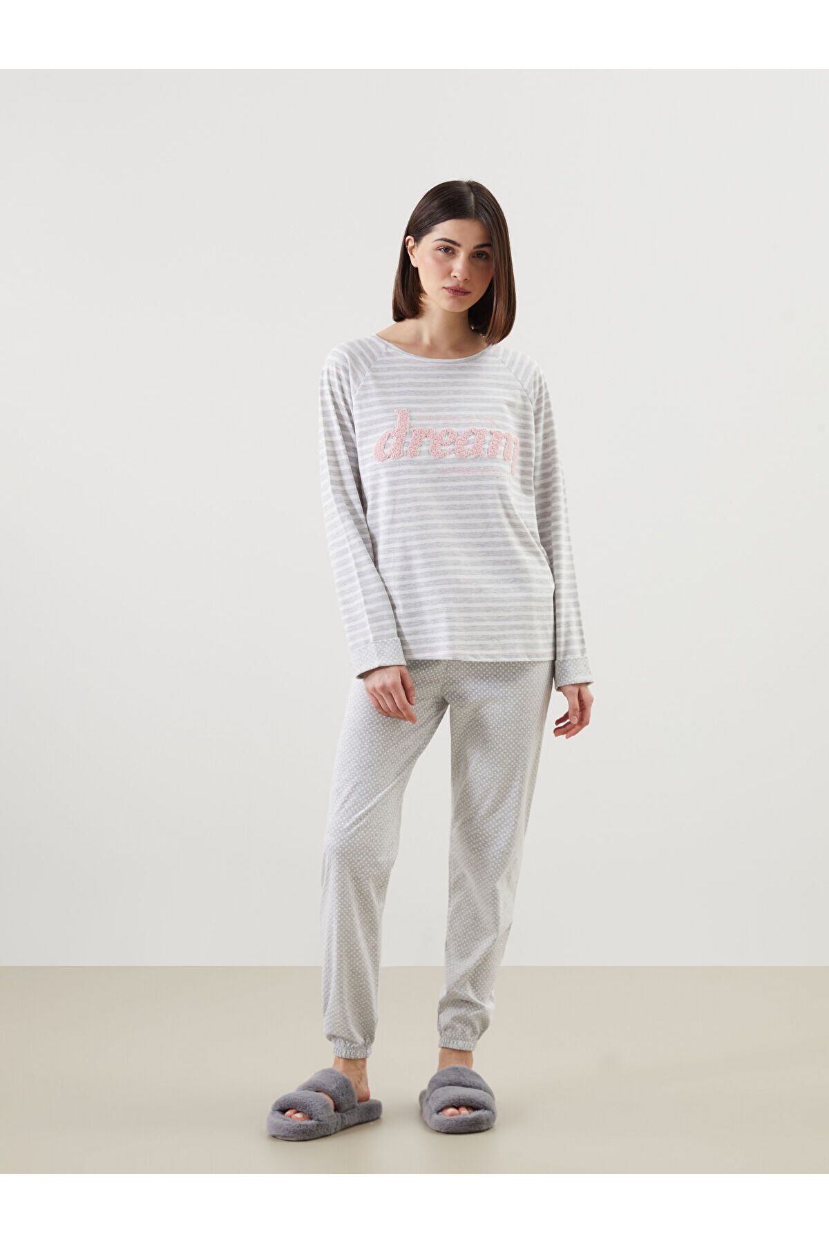 LC Waikiki Bisiklet Yaka Çizgili Kadın Pijama Takımı