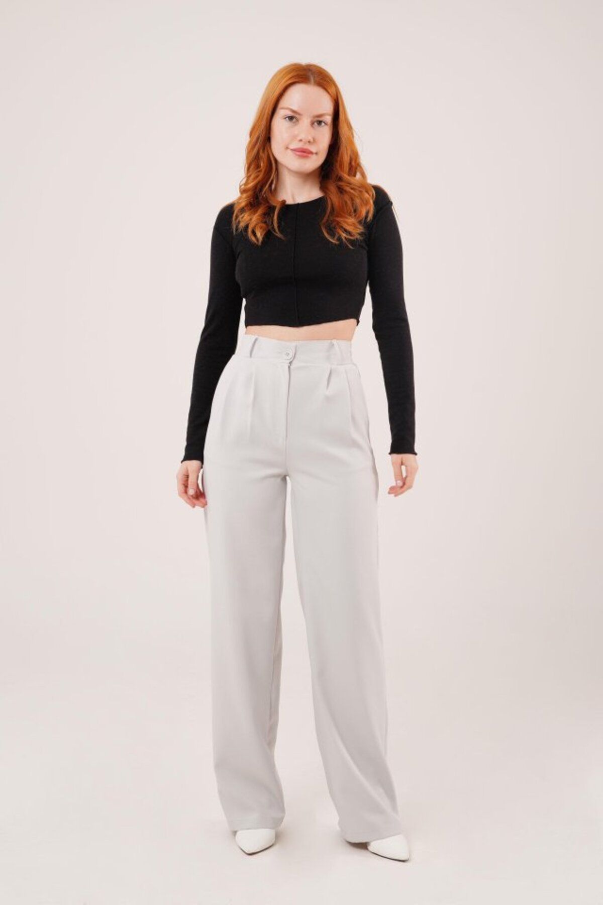 fh fashionhere Bol Paça Piliseli Gri Pantolon