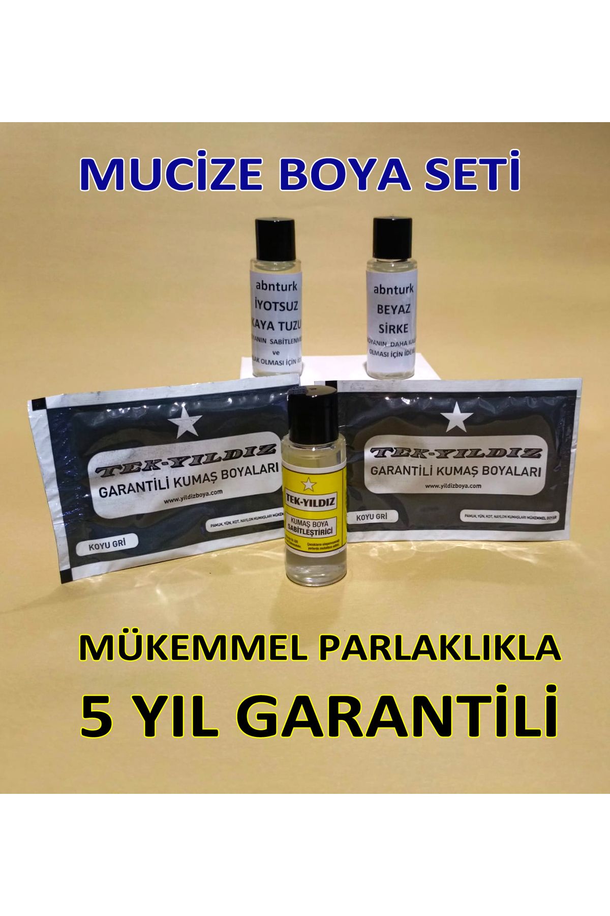abnturk Koyu Gri 5li Kumaş Boyama Seti Sabitleyici-Kalıcı için Sirke-Parlaklık için iyotsuz Tuz-2 Adet Boya