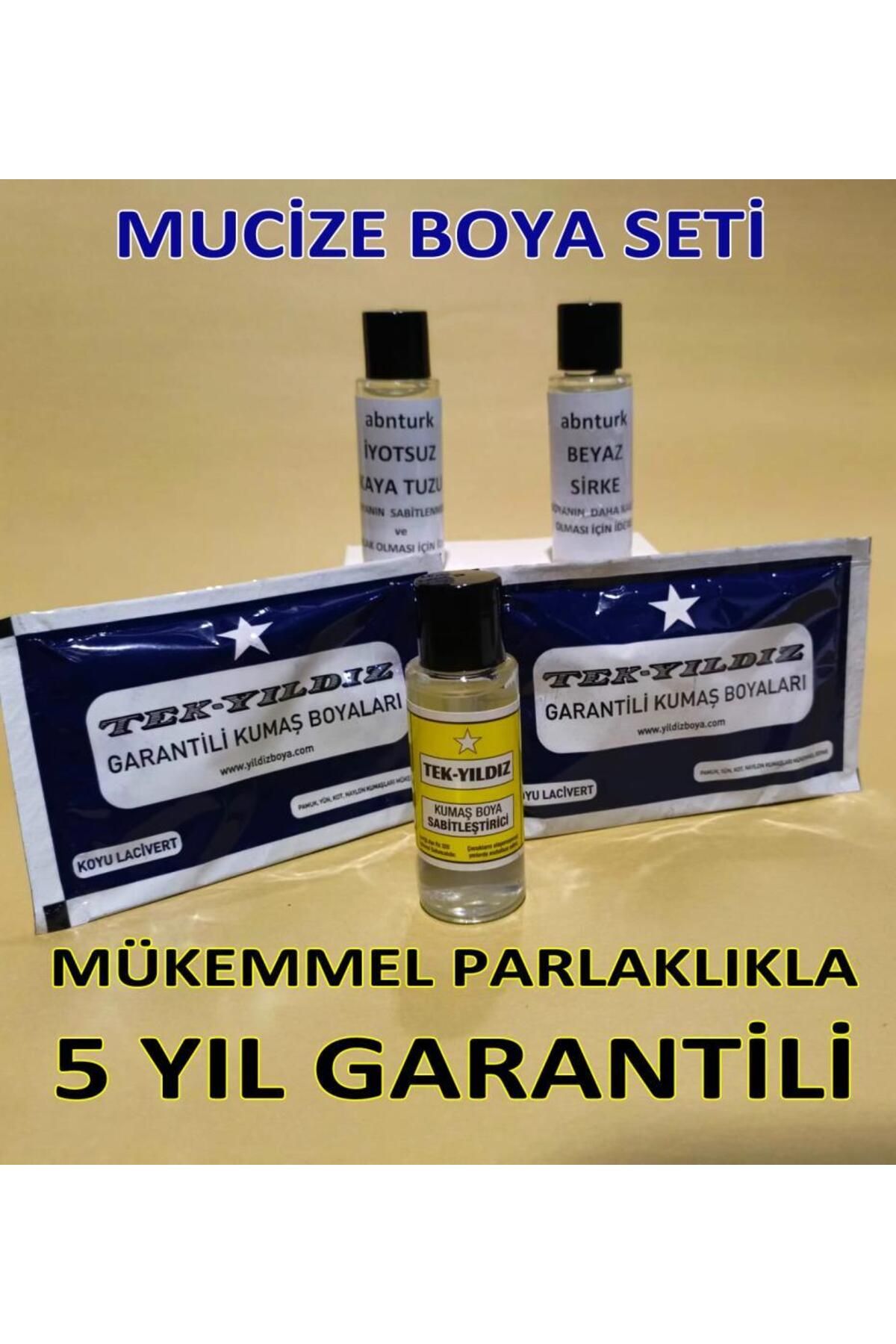 abnturk Koyu Lacivert 5li Kumaş Boya Seti+Sabitleme+Kalıcı için Sirke+Parlaklık için iyotsuz Tuz+2 Adet Boya