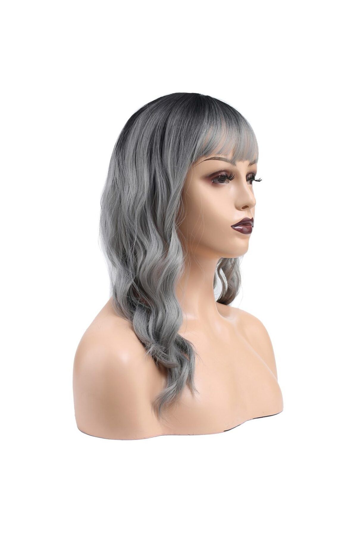 doremodam-Wavy Short Black/Grey Ombre Kanekalon Wig 6