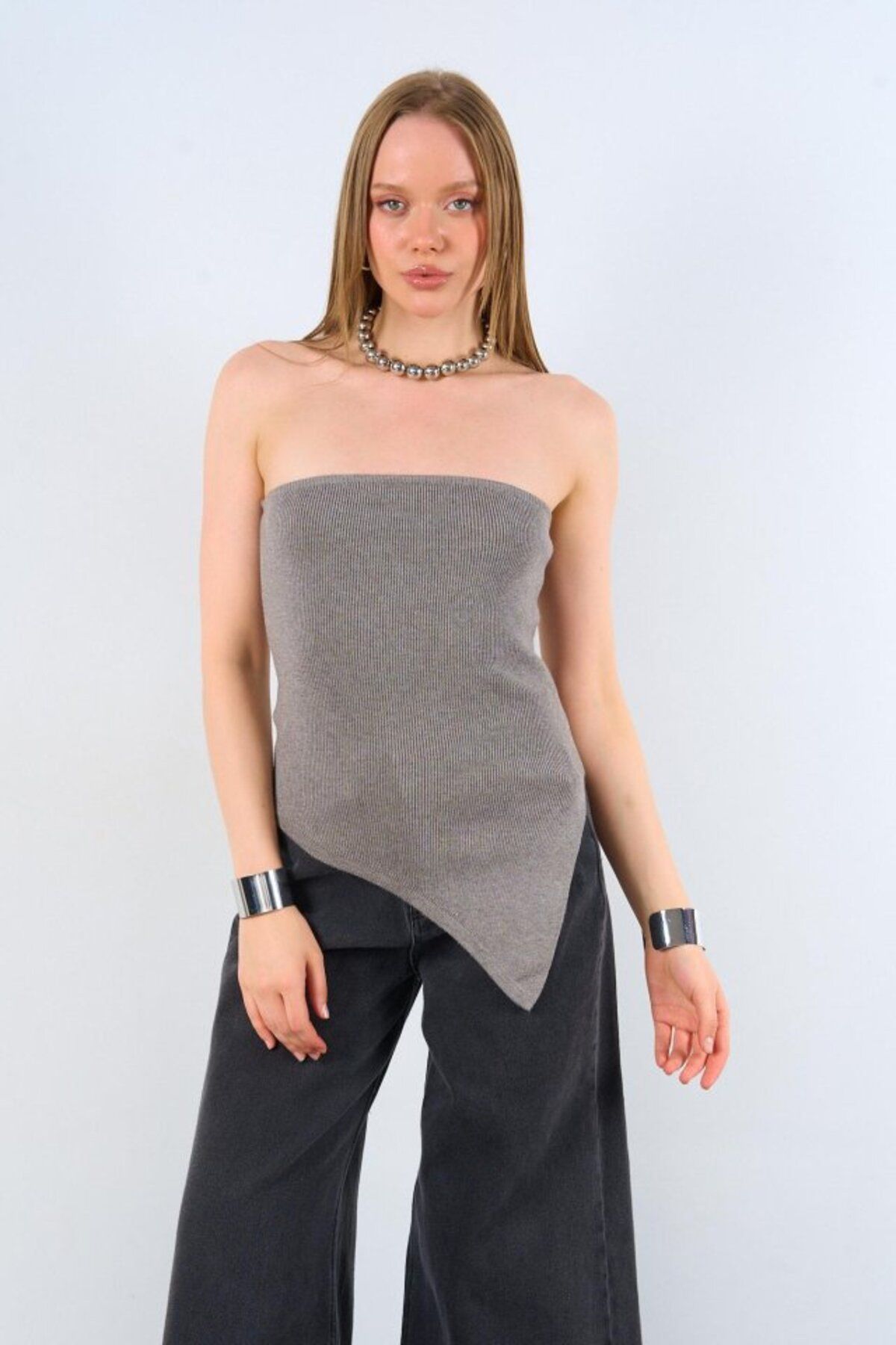 velmorafashion Yanı Uzun Atlet - Orta Gri