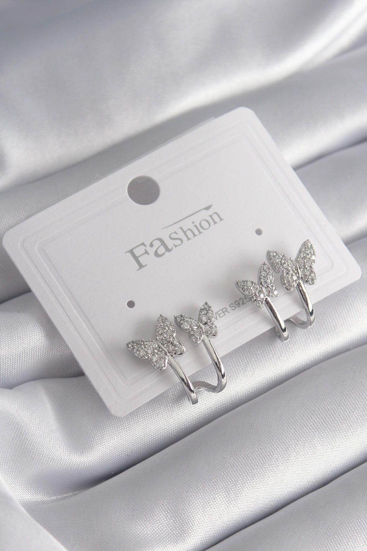 LovelymCo Pirinç Gümüş Renk Zirkon Taşlı Kelebek Model Kadın Küpe - Lisinya