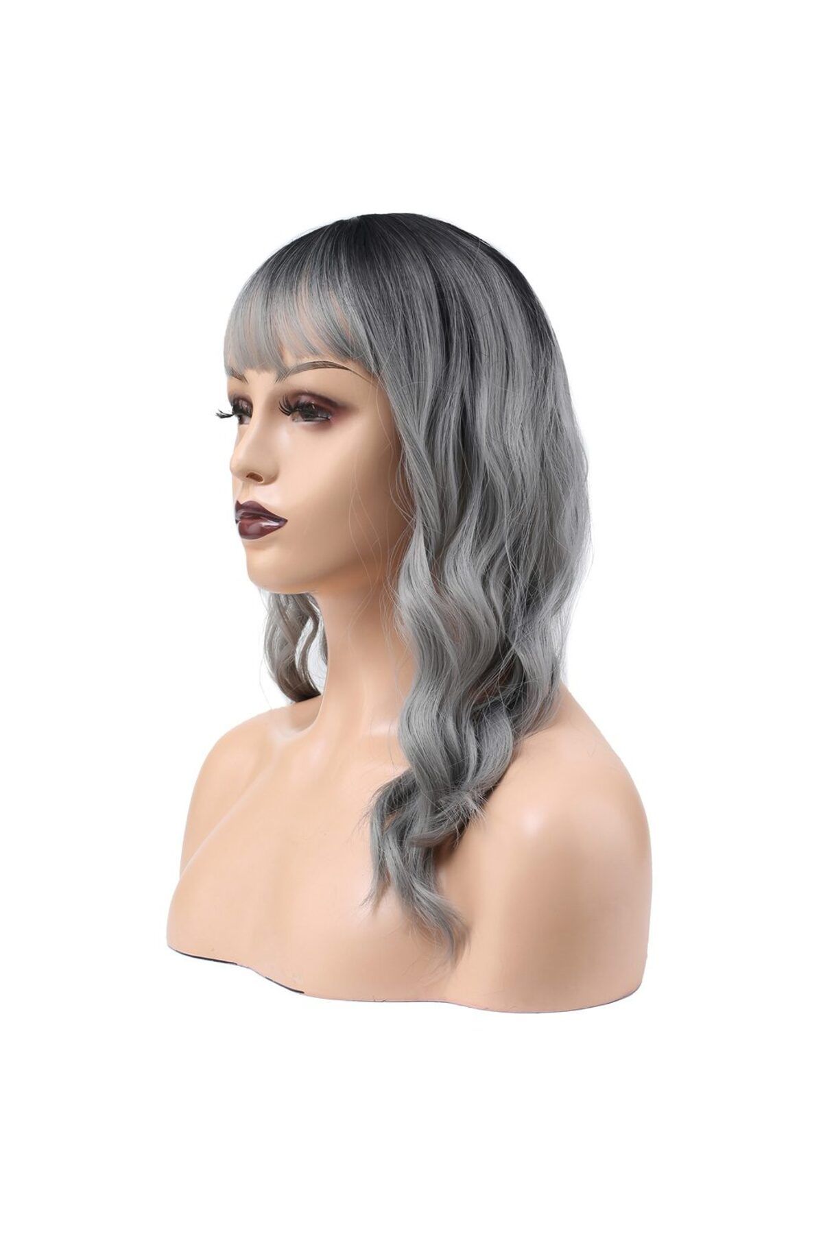doremodam-Wavy Short Black/Grey Ombre Kanekalon Wig 7