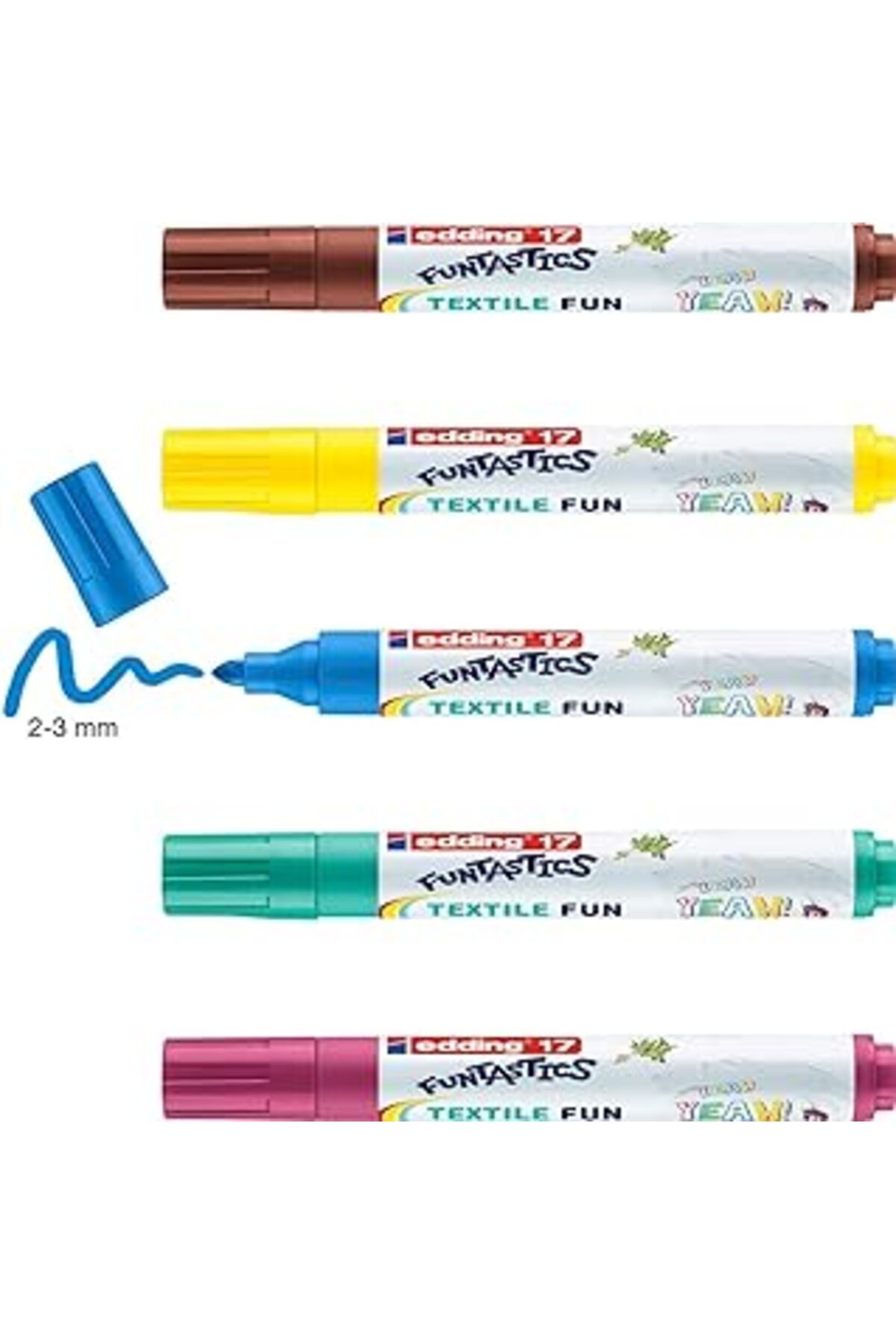 Qedii Edding 17 Funtastics Textile Fun Çocuklar Için Tekstil Kalemi - Sarı, Kahverengi, Mavi, Kırmızı, Ye