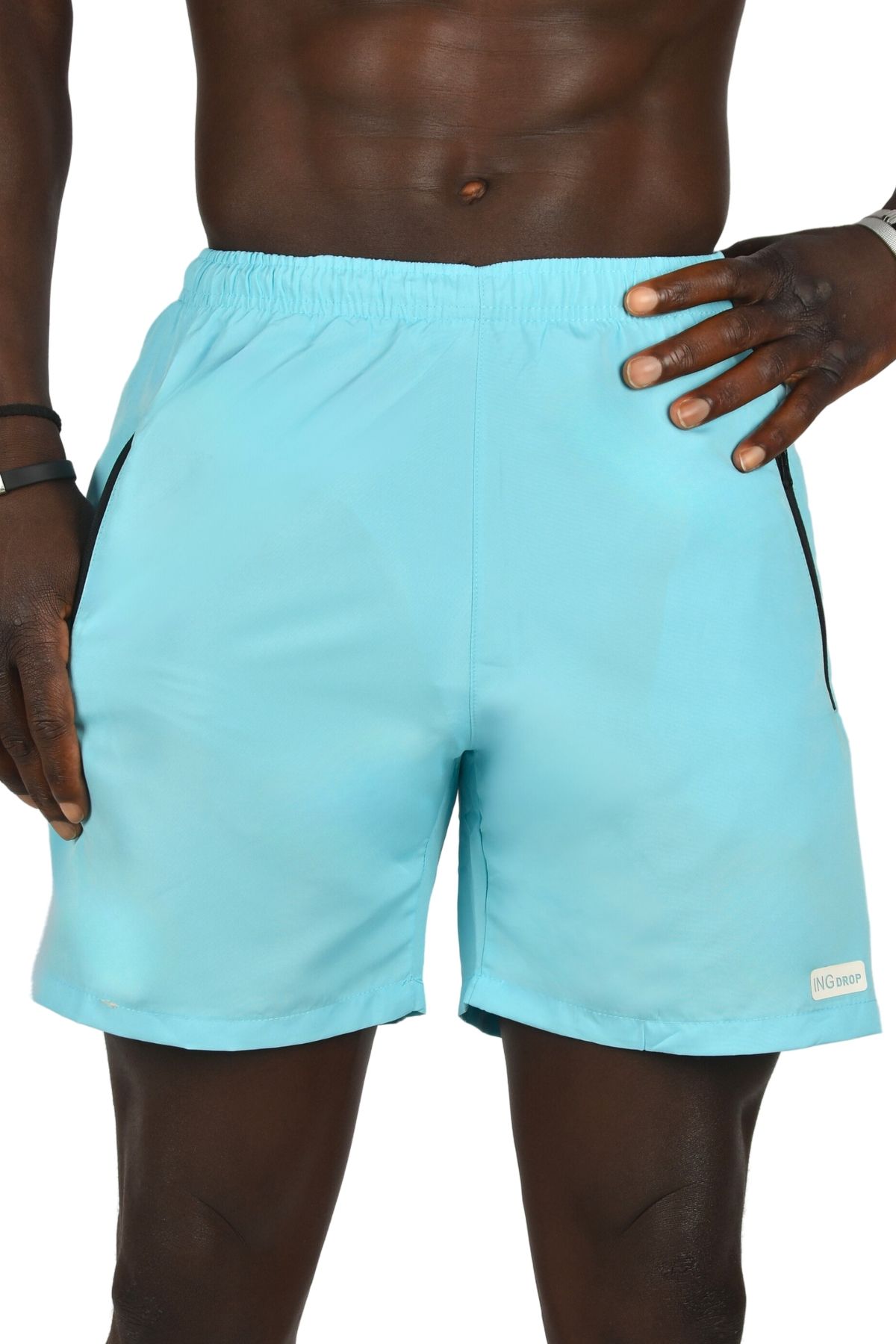 Rizz up Erkek Mavi Hızlı Kuruyan Micro Polyester File Astarlı Cep Fermuarlı Kısa Deniz Şortu 2403008