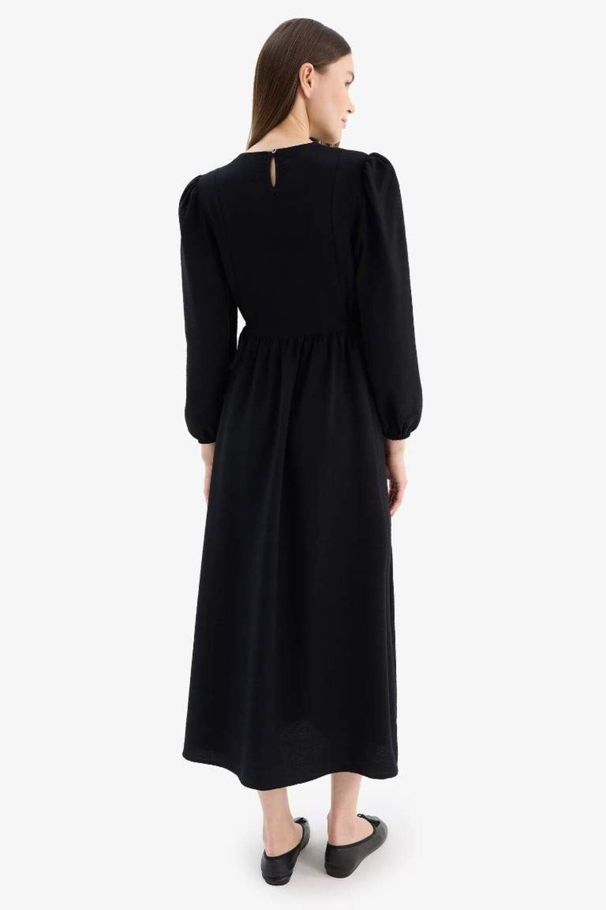 DeFacto-Regular Fit Rundhalsausschnitt Basic Plain Aerobin Langarm-Maxikleid E5261ax25sp 6