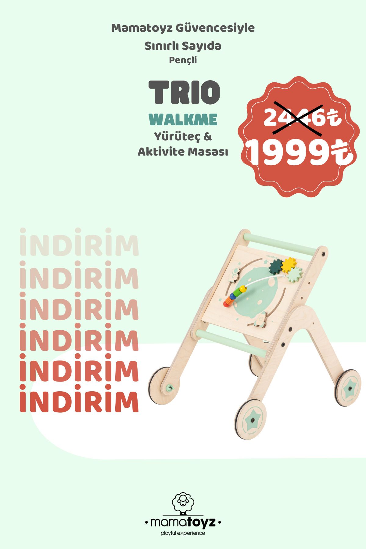 MAMATOYZ Walkme Ahşap Yürüteç Ve Aktivite Masası (Outlet)