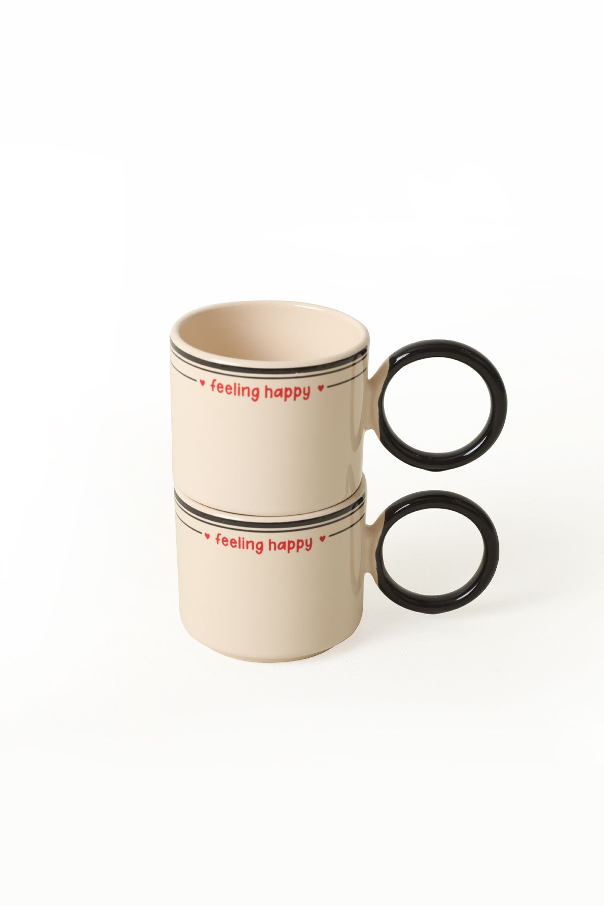 Keramika-Black Stackable Ring Cup with Handle 8 cm 2 Pieces 5