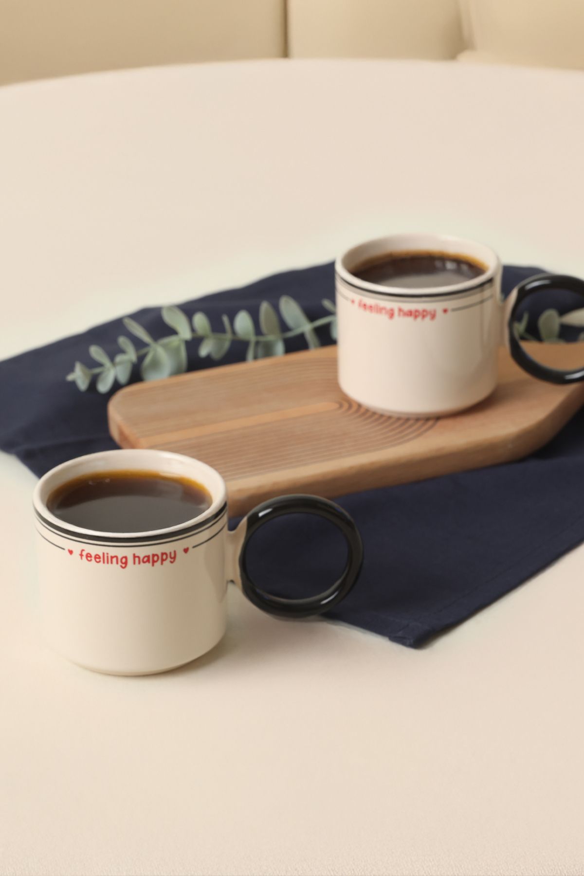 Keramika-Black Stackable Ring Cup with Handle 8 cm 2 Pieces 2