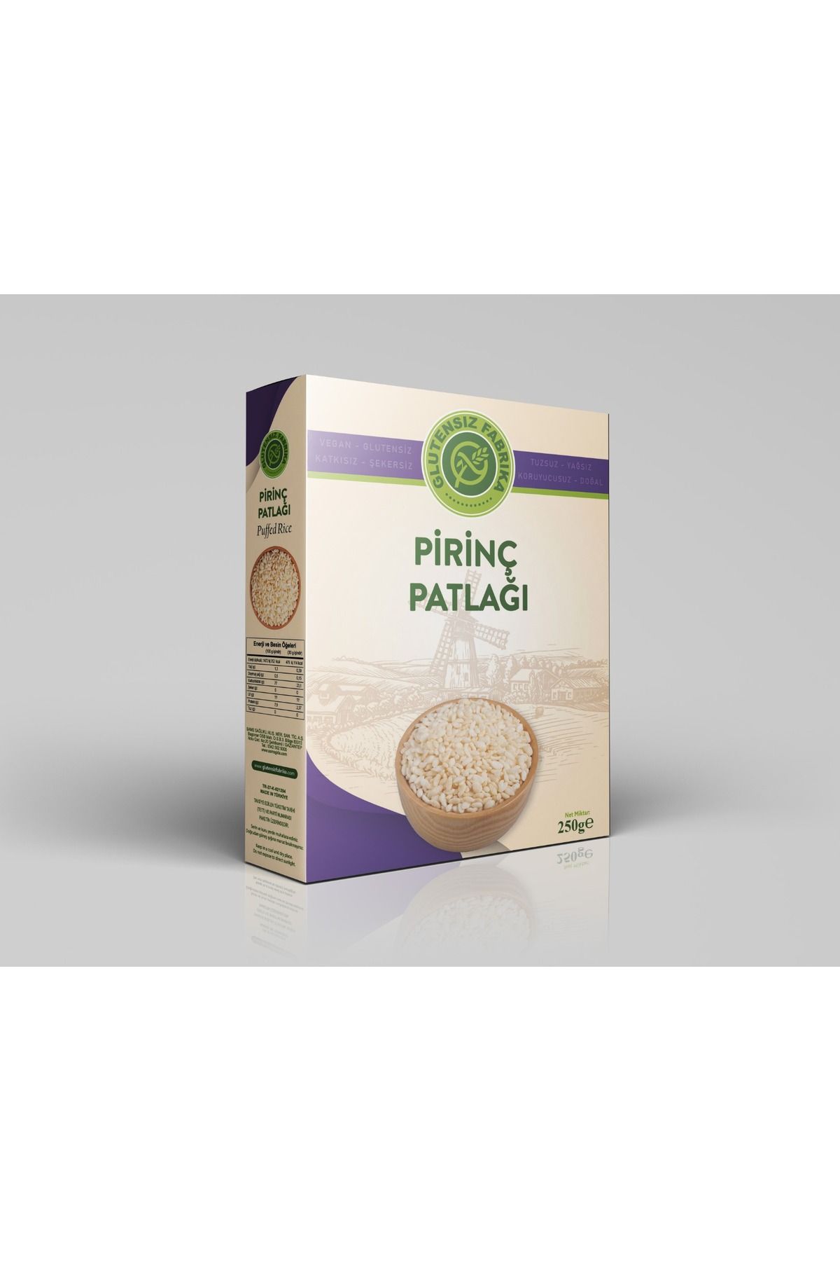 GLUTENSİZ FABRİKA Glutensiz Pirinç Patlağı Sade 250 Gram Katkısız Vegan