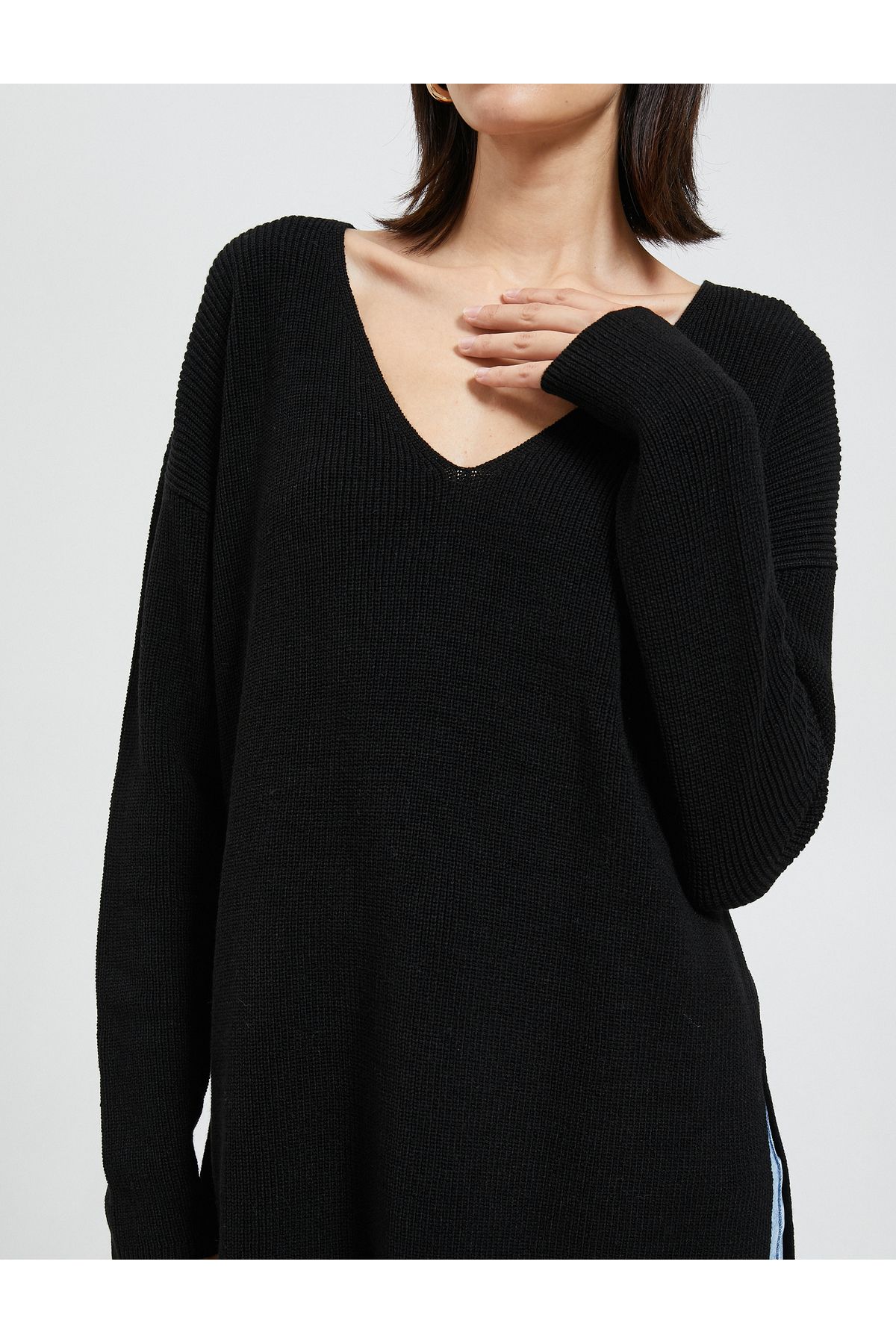 Koton-Pullover mit V-Ausschnitt, Oversize-Langarm, Kaschmir-Struktur 5