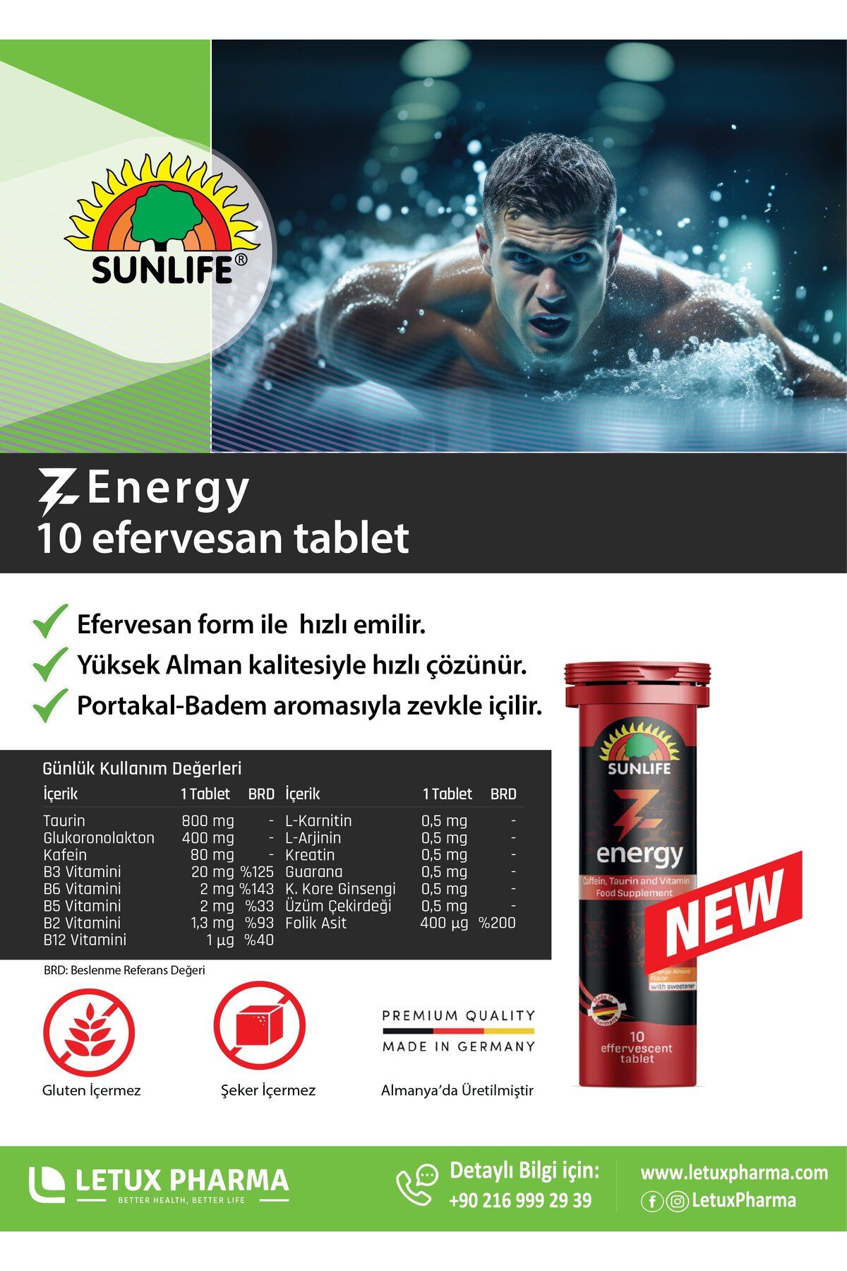 Sunlife-12 Pack Z Energy - Caffeine, Energy, Taurin and Vitamin Food Supplement 7