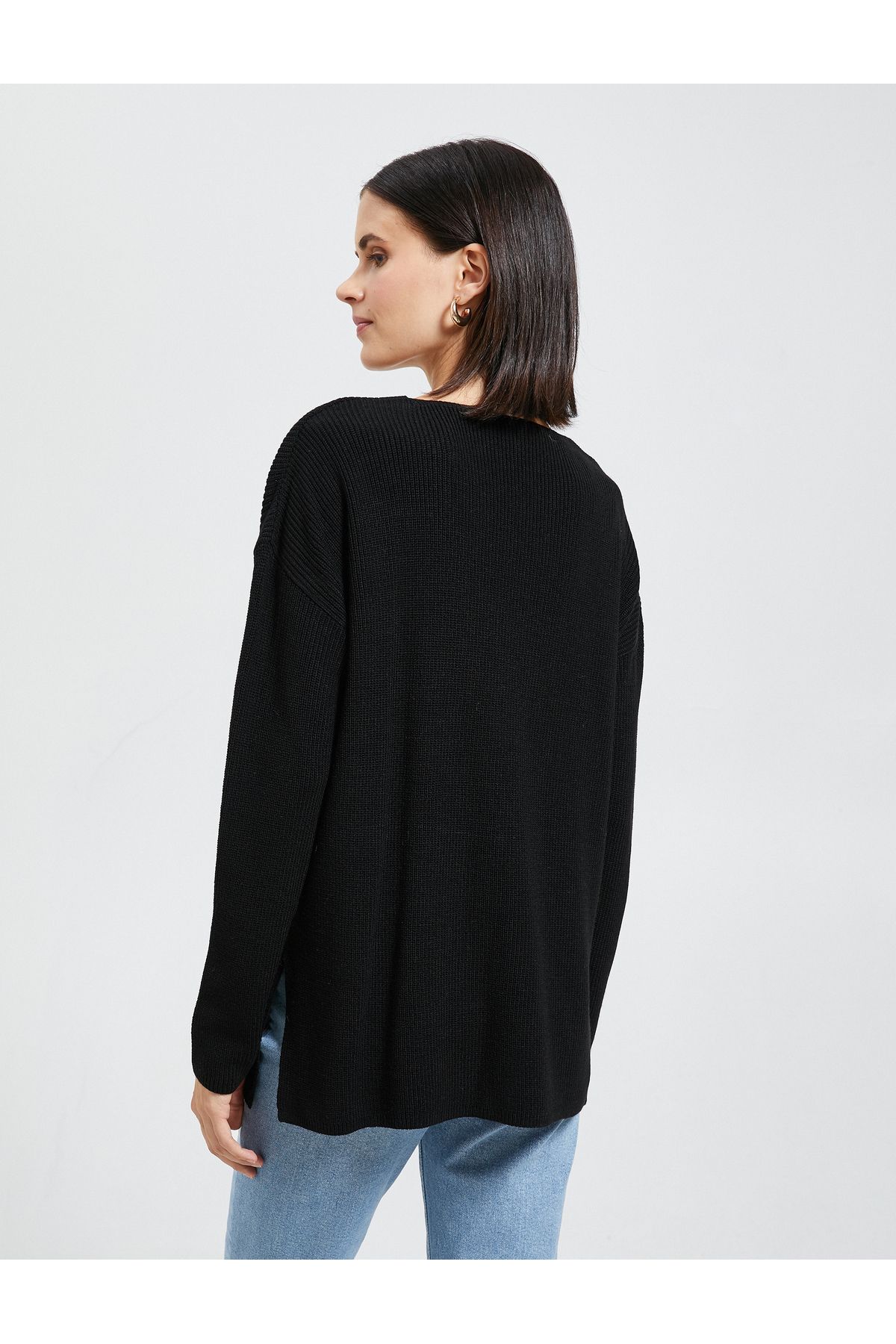 Koton-Pullover mit V-Ausschnitt, Oversize-Langarm, Kaschmir-Struktur 4