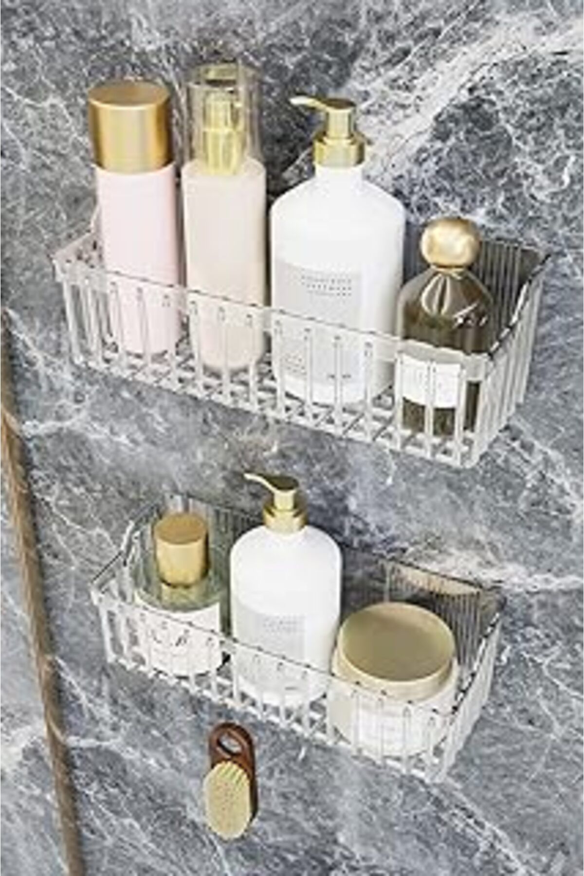 Qedii Ata Home Banyor Yapışkanlı Banyo Rafı, 2'li Banyo Düzenleyici Organizer Banyo Duş Rafı Şampuanlık,