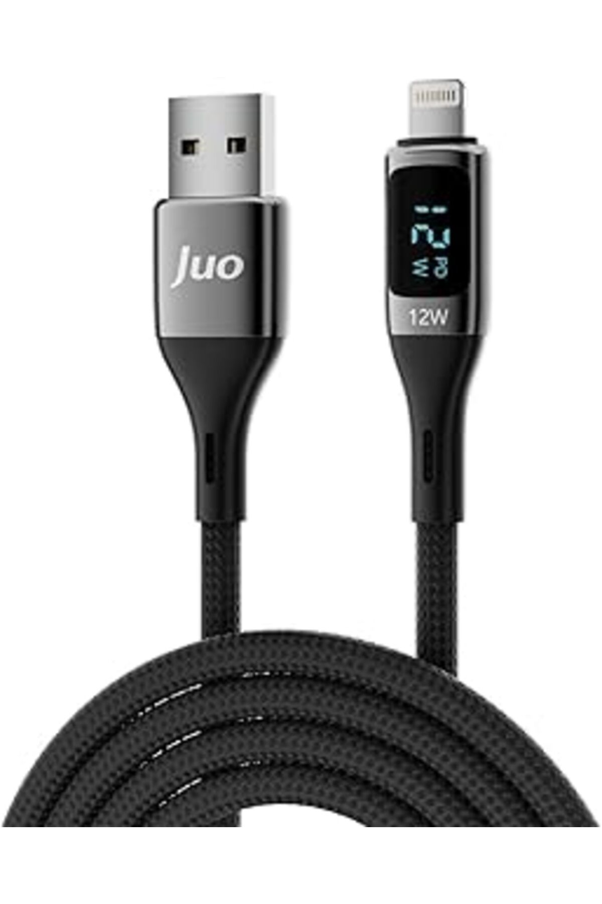 Pazarcan Juo 12W Dijital Led Ekranlı Usb-A To Lightning Iphone Ipad Örgülü Hızlı Şarj Ve Data Kablosu 2 Metr