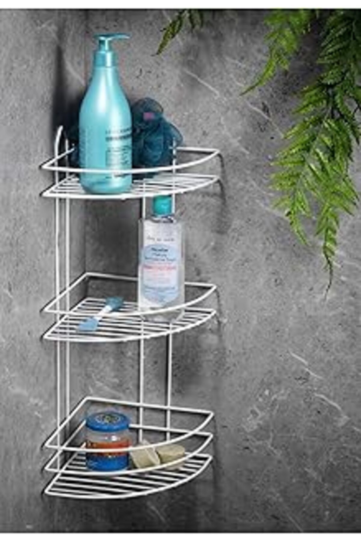 Qedii Sas Haus Ömür Boyu Paslanmaz Yapışkanlı Banyo Köşeliği Düzenleyici Şampuanlık Duş Rafı Beyaz Ek-03