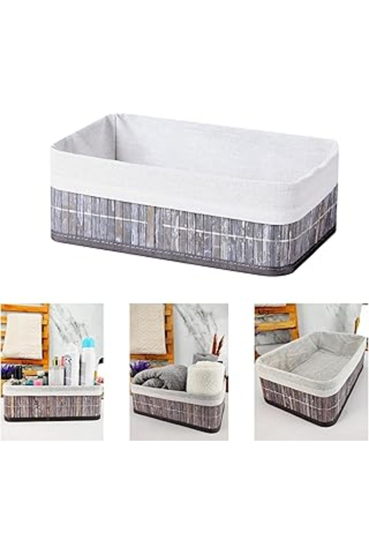 DENİZ Çok Amaçlı Saklama Kutusu Düzenleyici Büyük Boy Organizer, Dekoratif Düzenleyici Gri (33X23X12Cm)