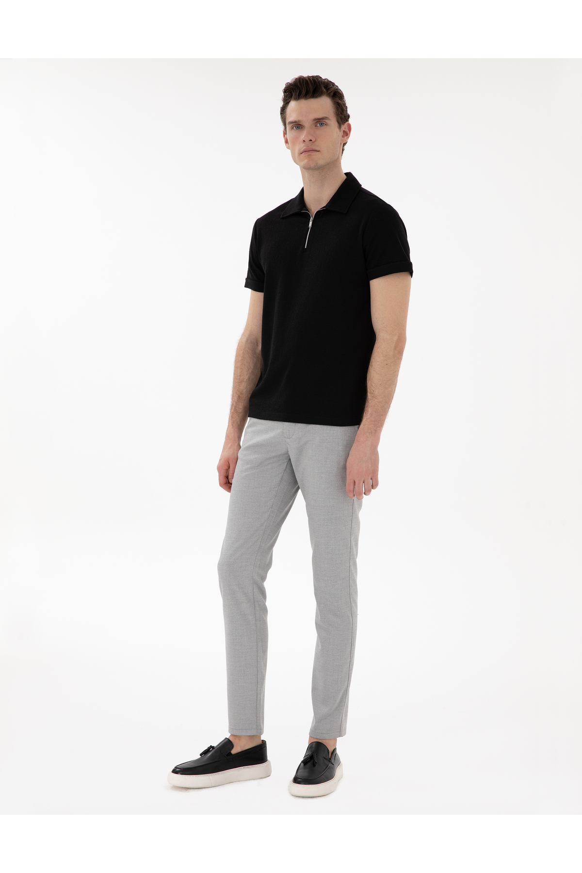 شلوار کتان تابستانی خاکستری اسلیم فیت 50301803-VR024 پیر کاردین شلوار Pierre Cardin