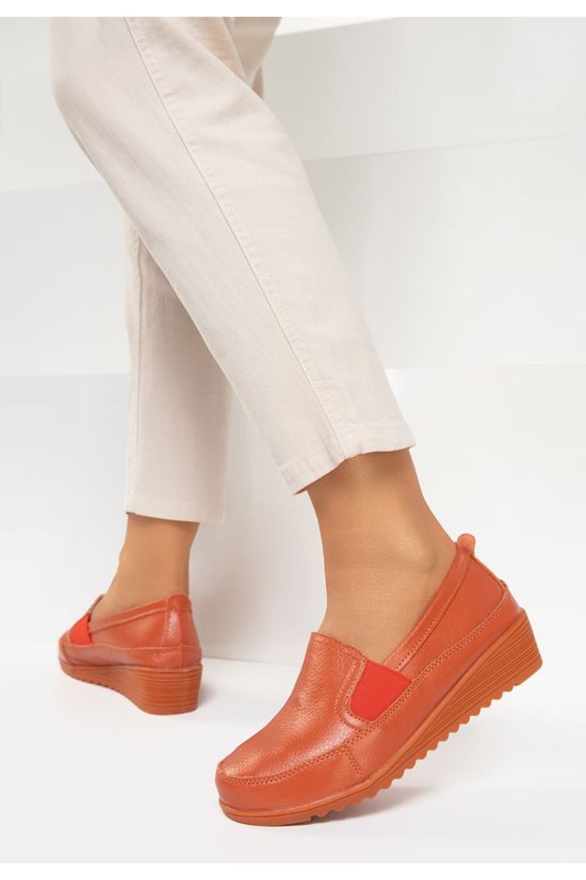 B T Shoes-Women's orange leather loafers Sonima 7