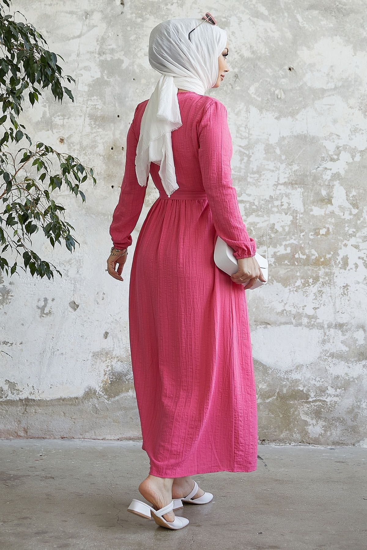 InStyle-Rochie Lemina cu centura roz 4