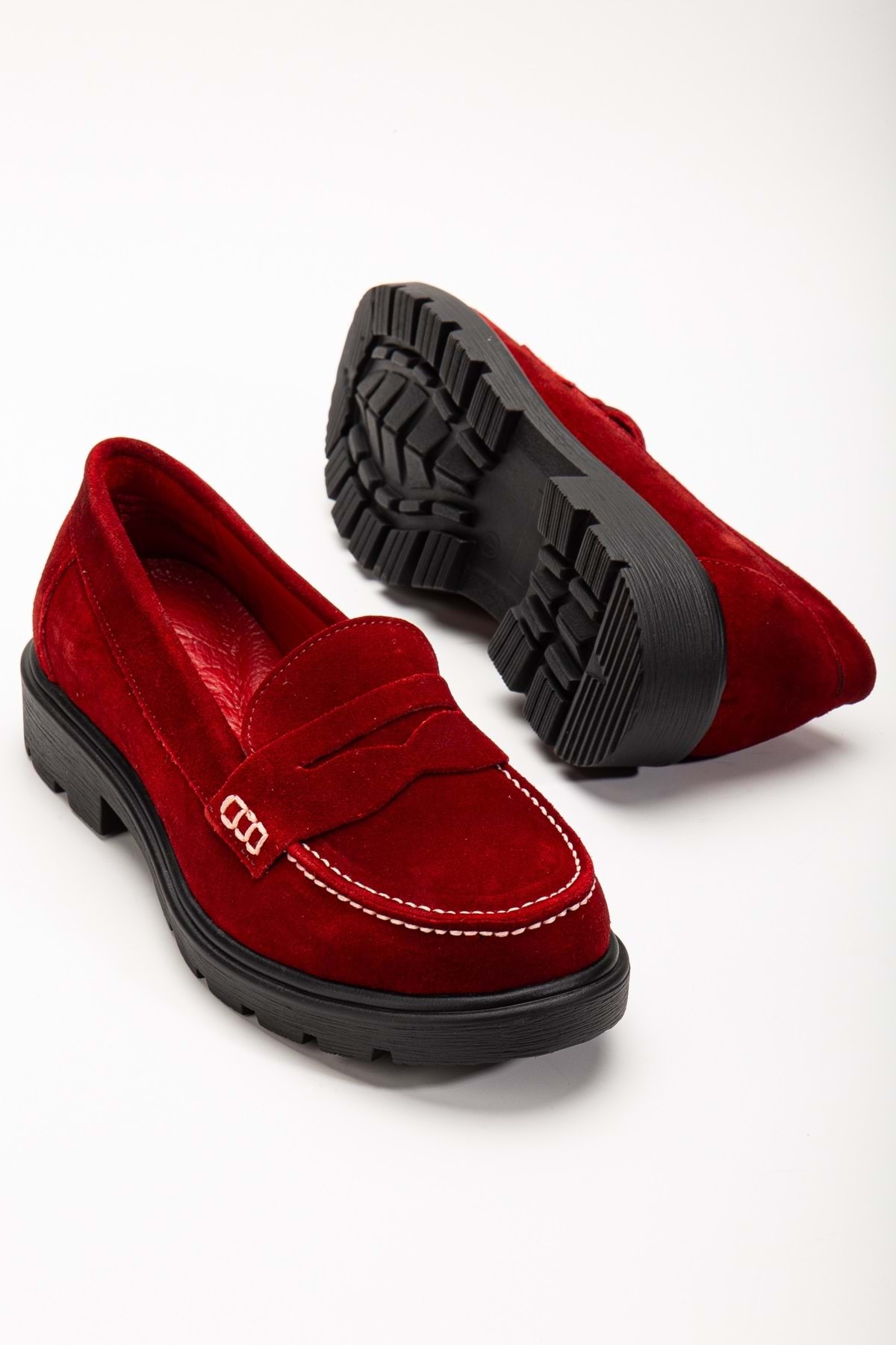 ANALİN SHOES Kadın Hakiki Deri Light Tabanlı Saraçlı Rahat Loafer Ayakkabı - Kırmızı Süet görsel 3