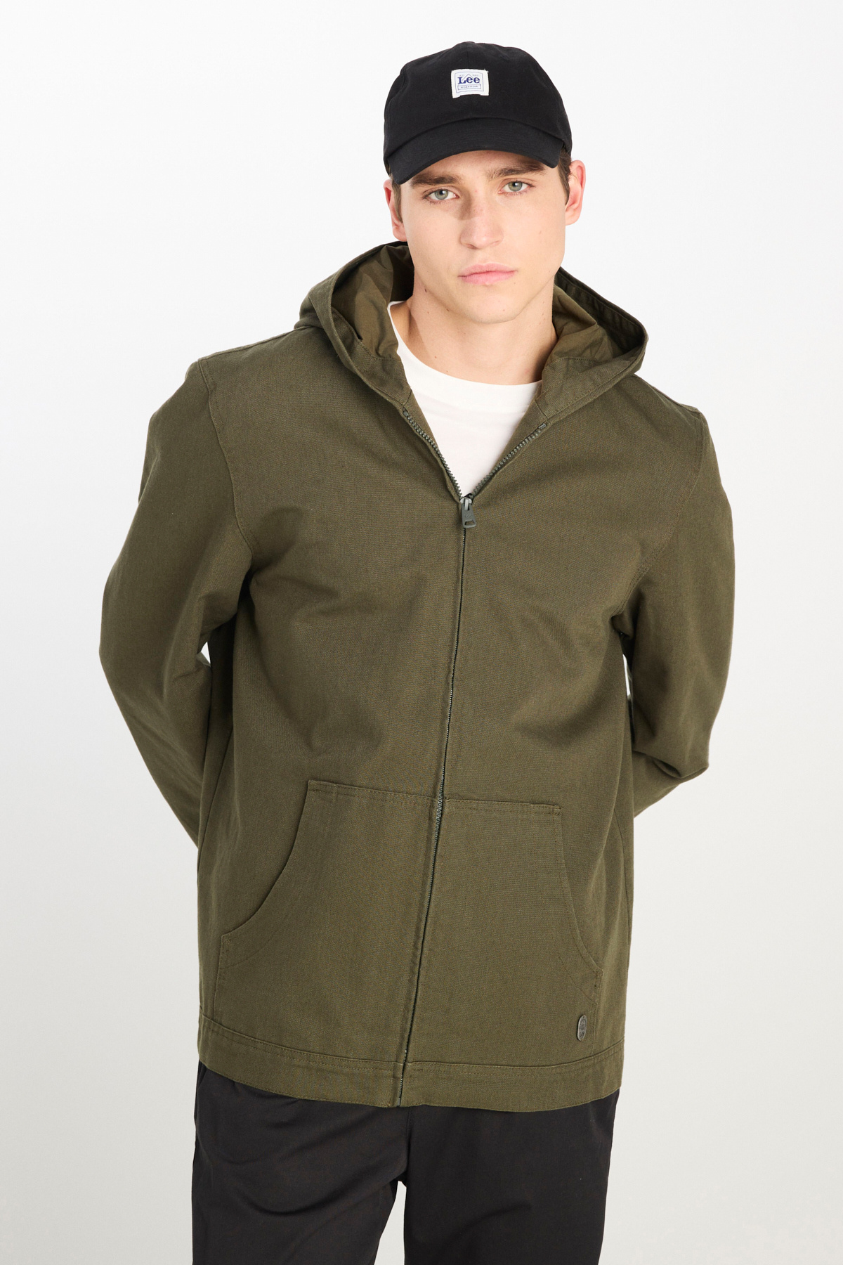 لی کاپشن خاکی کلاه‌دار برش معمولی سایز معمولی