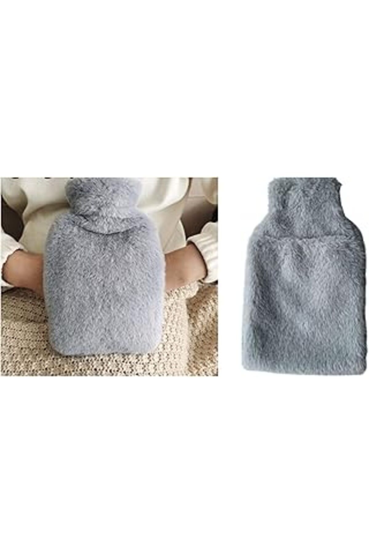 karadağsb Sicak Su Torbasi Yan Cepli Gri Peluş Termofor 27x17x2cm 750ml