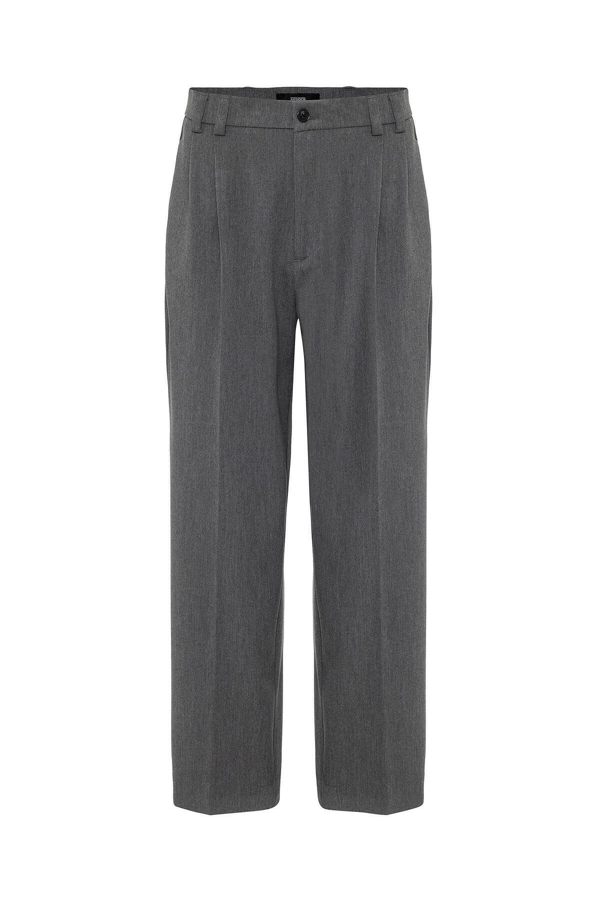 Antioch-Gray High Waist Relax Fit Pleated Men's Trousers 5