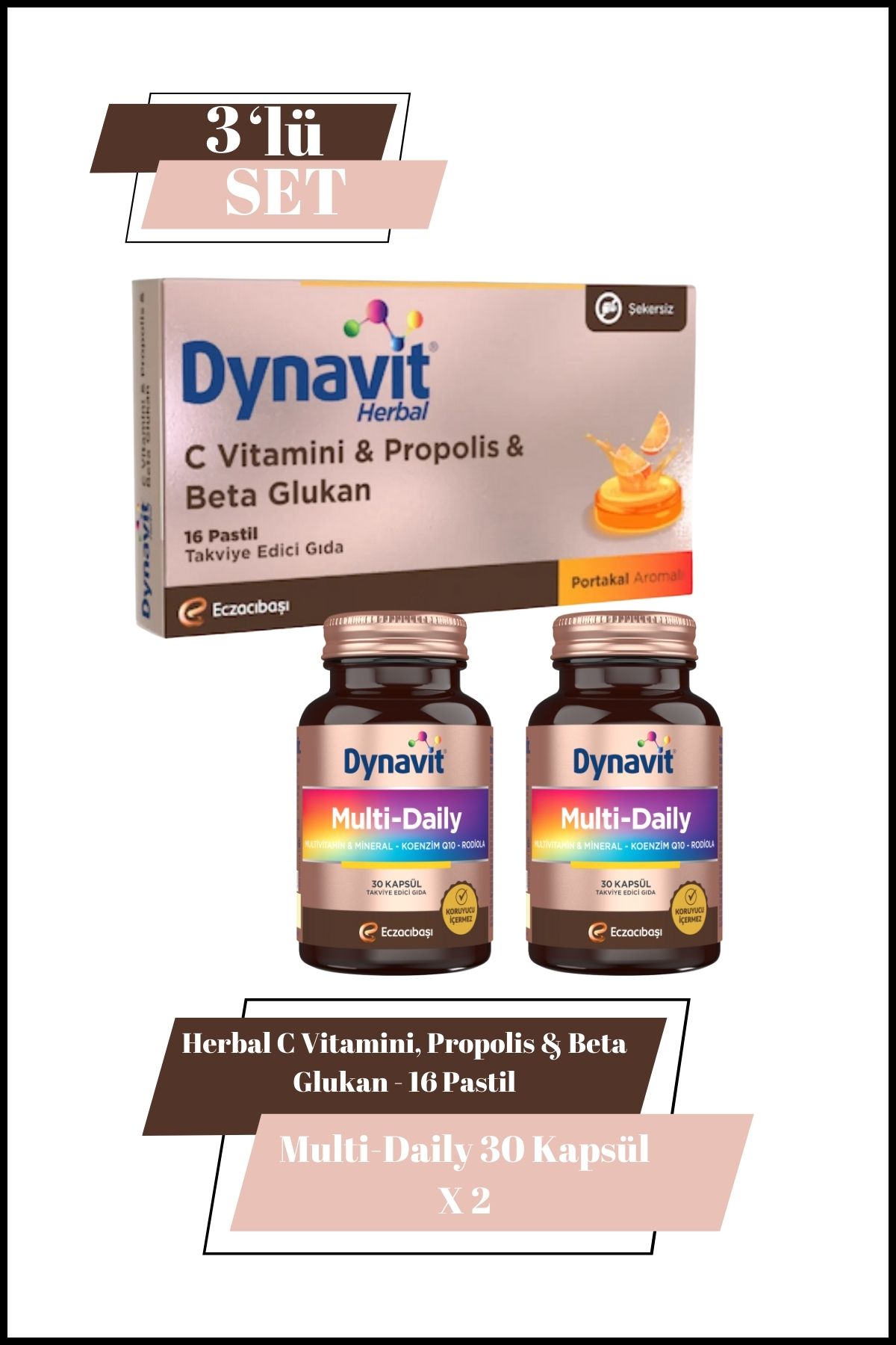 Dynavit Multi-Daily 30 Kapsül X2 & Herbal C Vitamini, Propolis & Beta Glukan