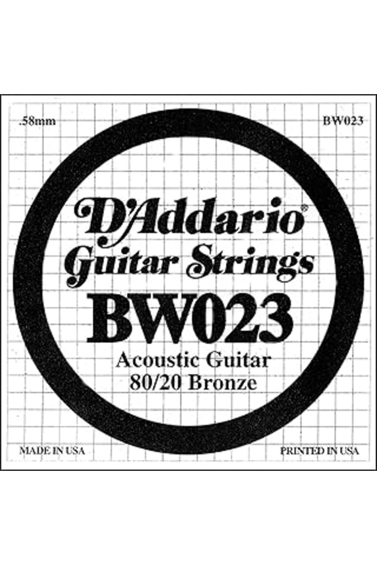 Pazarcan D'Addario Bw023 Akustik Tek Tel, 80/20 Bronze Wound, 023, (Sol) Pa