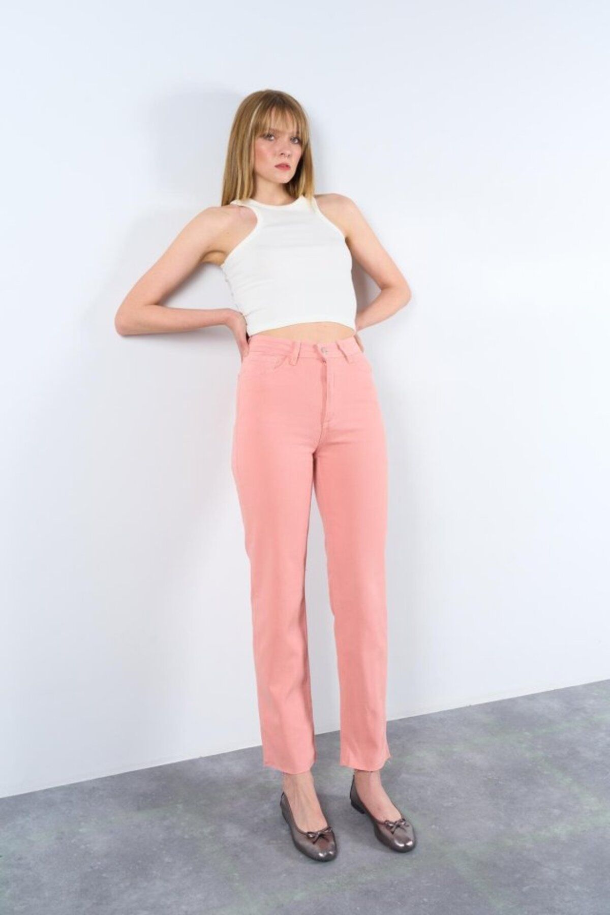 novafems Strong Düz Pantolon - Pudra