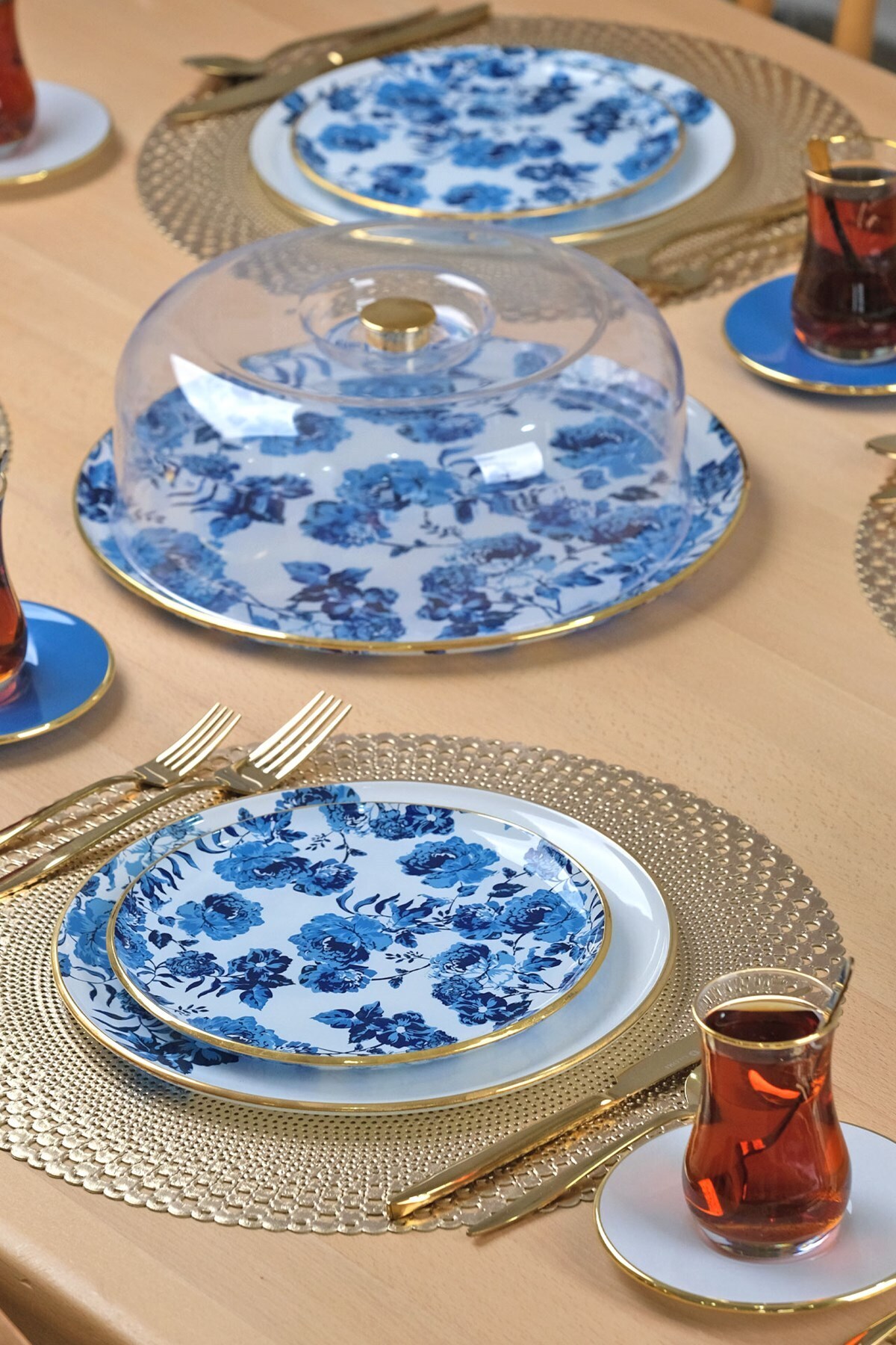 Glore-Blue Rose Gold Gilded 6-Person 28-Piece Cake Tea Serving Set 5