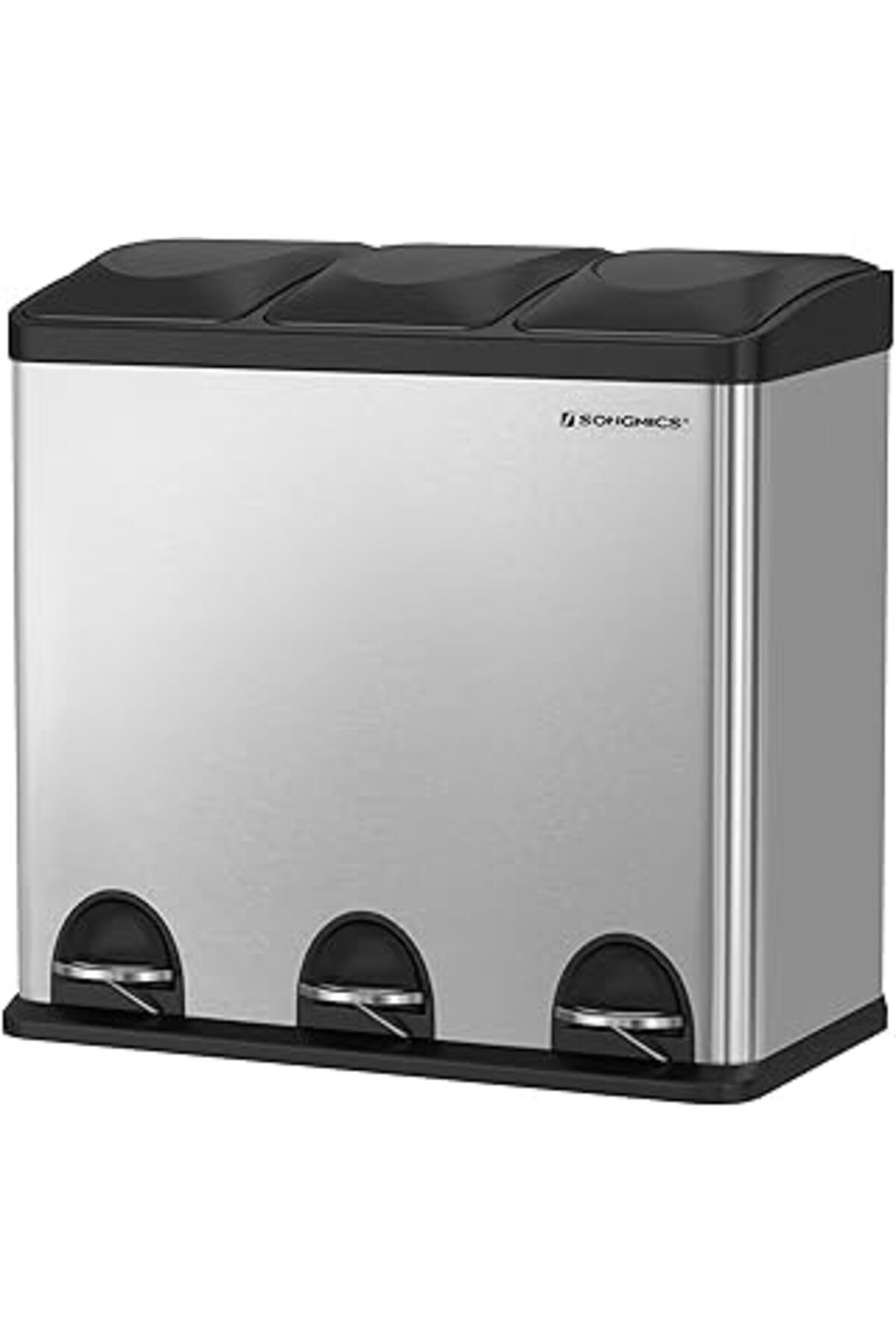 Mu Art Songmics 54 Litre Pedallı Mutfak Çöp Kovası, 3 Bölmeli, İç Kovalar, Atık Ayırma İçin 6 Etiket, Atık