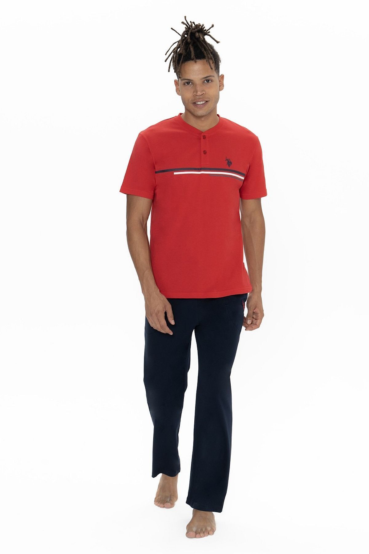 یو اس پولو ست پیژامه آستین کوتاه مردانه پولو سایز بزرگ - قرمز - 18901B