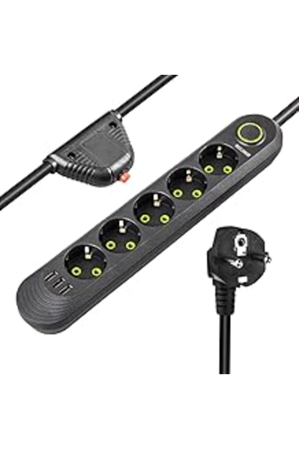 TBSProjects Aksesuarcı Akım Korumalı Isıya Dayanıklı Anahtarlı 5'Li Priz, 3X Usb, Beşli Grup Priz