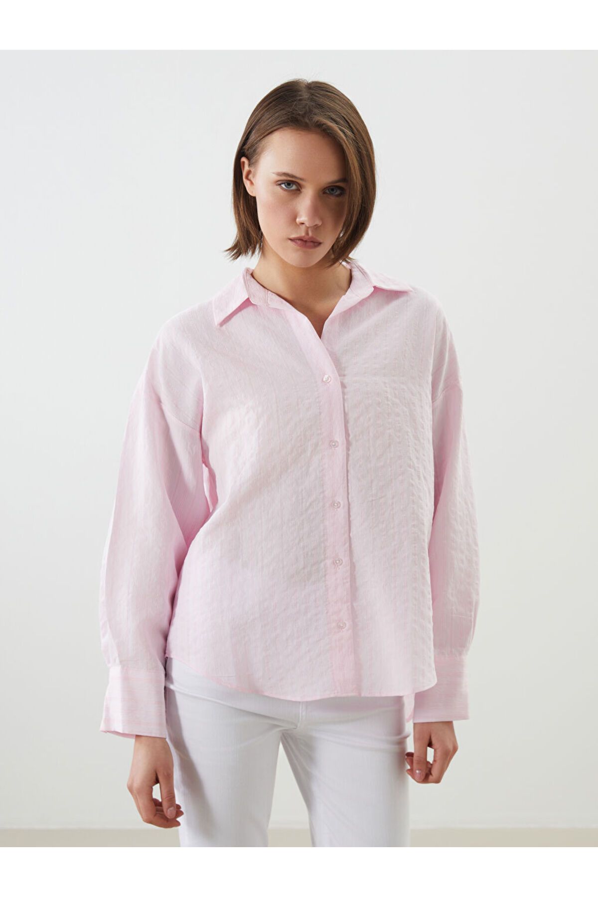 LC Waikiki Yeni Sezon Cizgili Oversize Poplin Kadin Gomlek - S5KI73Z8