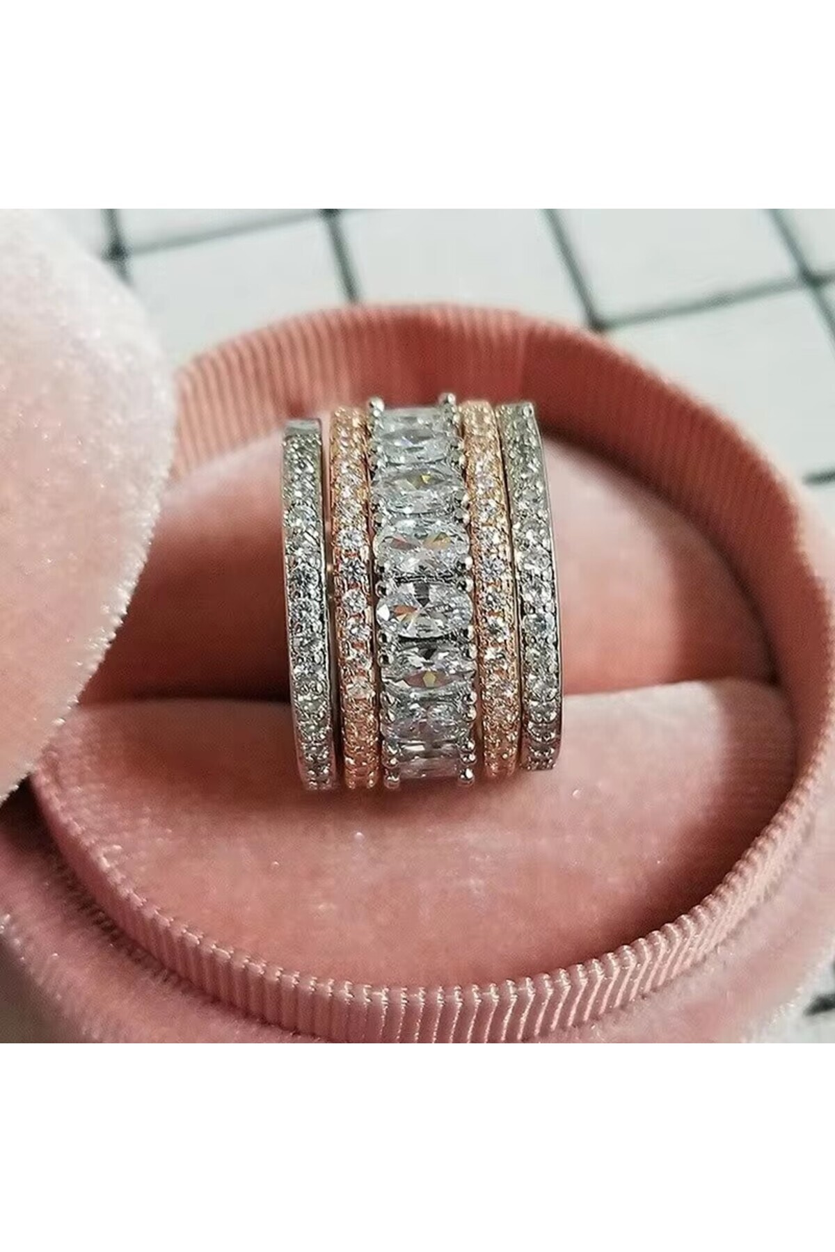 Choice 8 T0650 Huitan Luxury Two-Tone Wide Rings for Women Full Brilliant Cubic Zirconia Exquisite Superb P