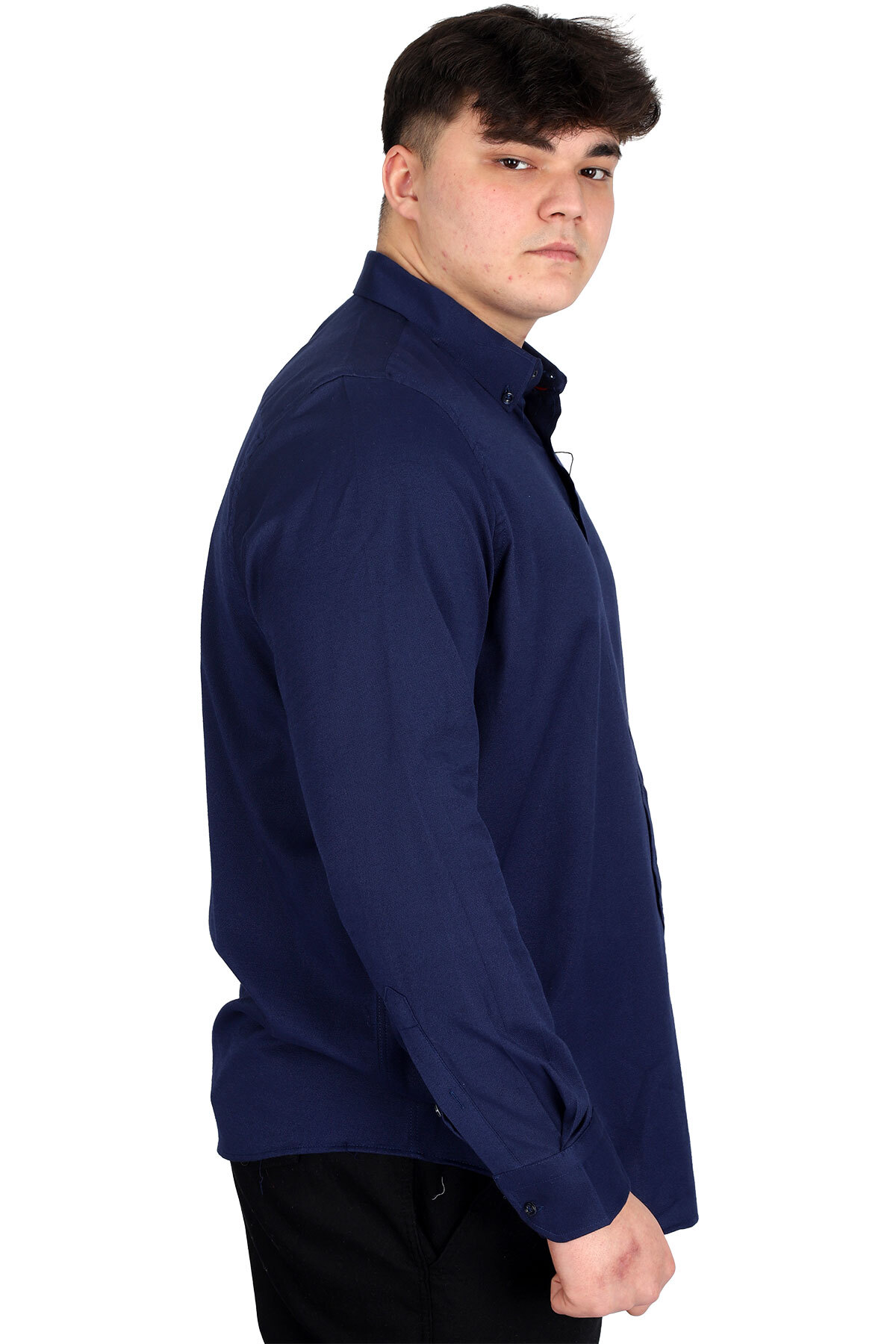 ModeXL Mode XL Büyük Beden Erkek Uzun Kol Gömlek Klasik OXFORD U20368 Lacivert görsel 3