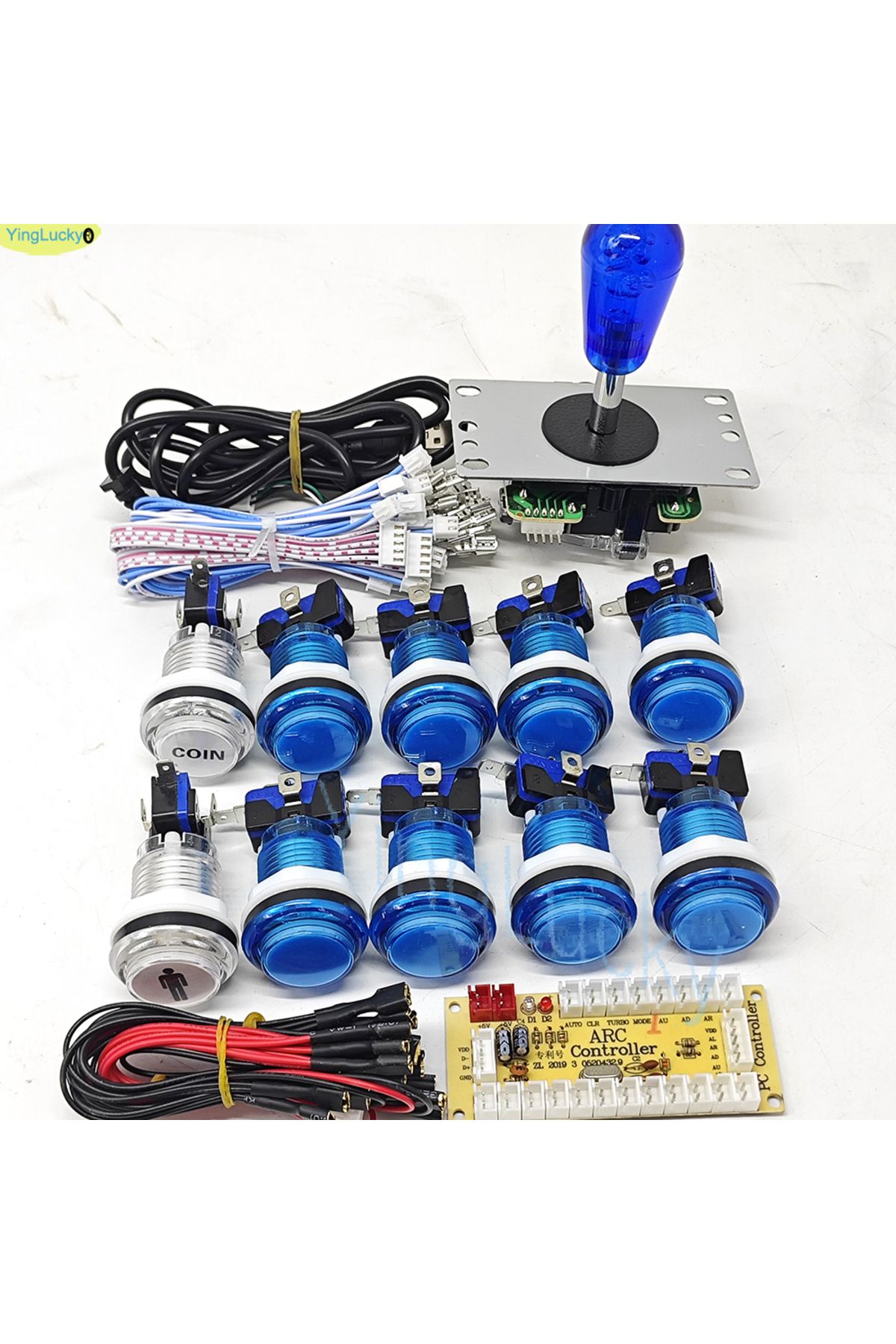 Choice-1 player-blue 2 Player DIY Arcade Game Kit for PC Raspberry Pi with LED Push Buttons American Style 1