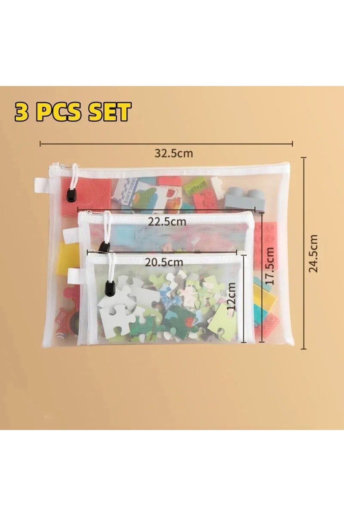 Choice-3PCS M L XL 1-3PCS Storage Bag Mesh ZipperToy Building Block Puzzle Sub-package Children Particle Zi 1