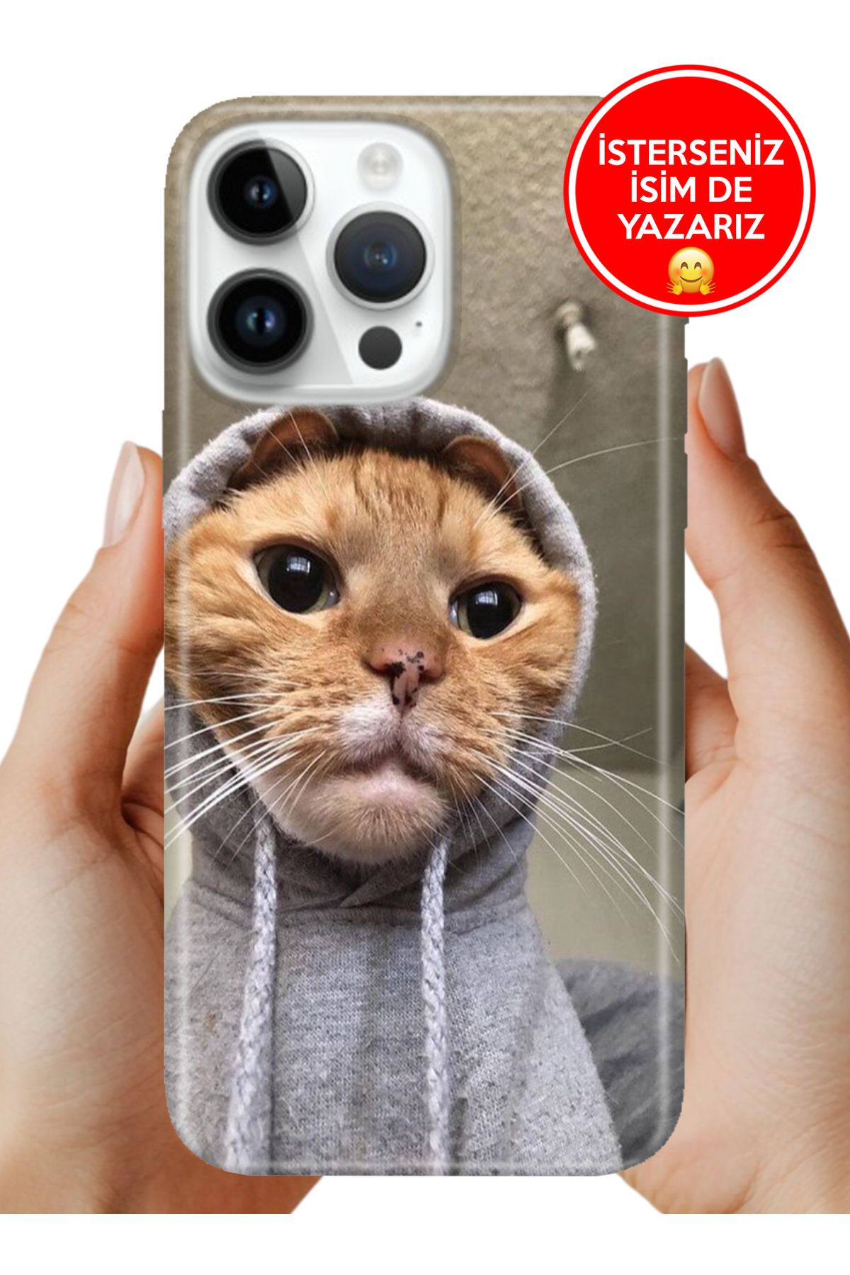 Cekuonline iPhone 16 Pro Max Kılıf Tam Rubber Esnek Silikon Full Koruma Selfie Kedicik