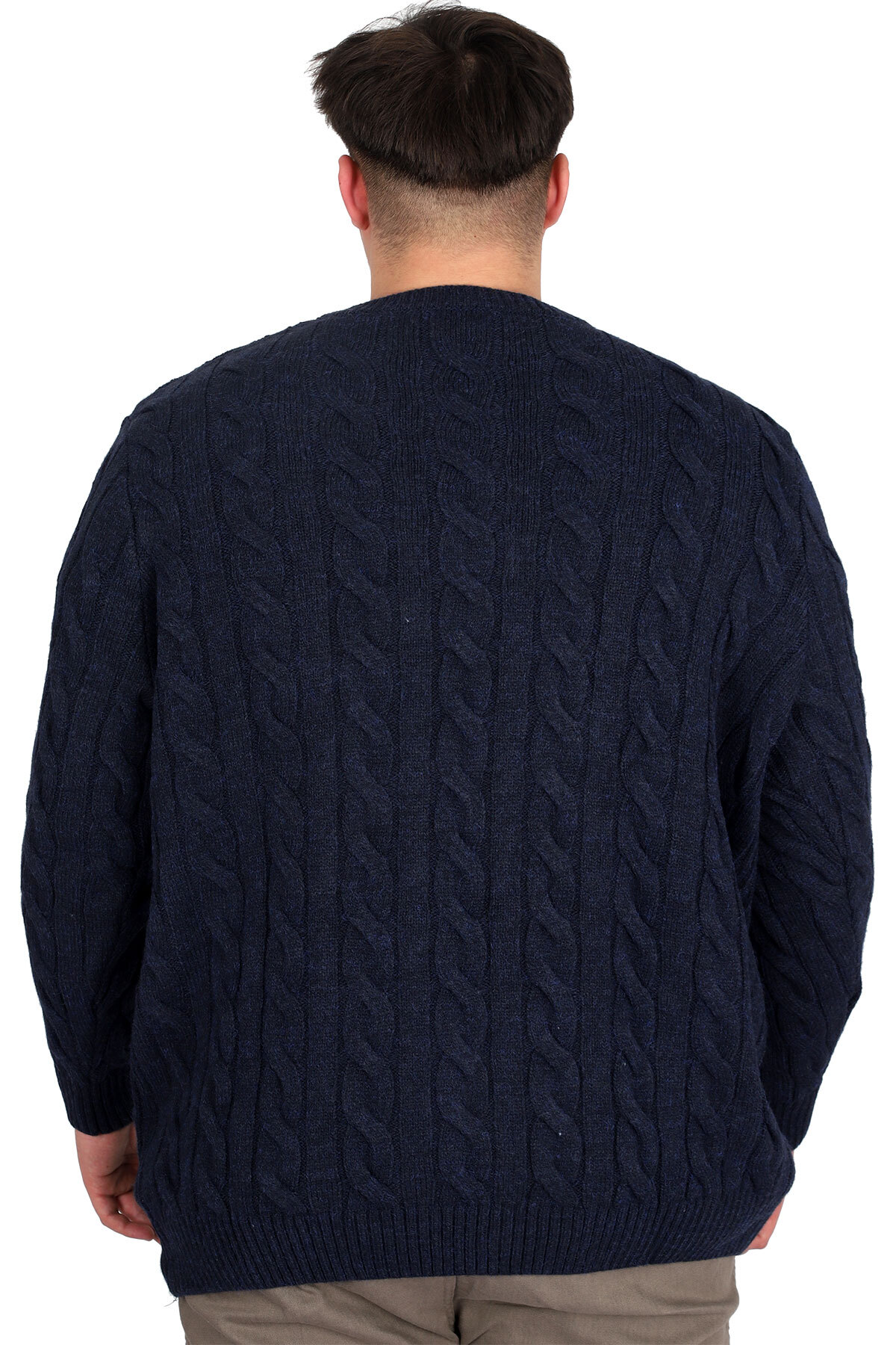 ModeXL Mode XL Büyük Beden Erkek Kazak Bisiklet Yaka BRAIDED 24211 Lacivert görsel 4