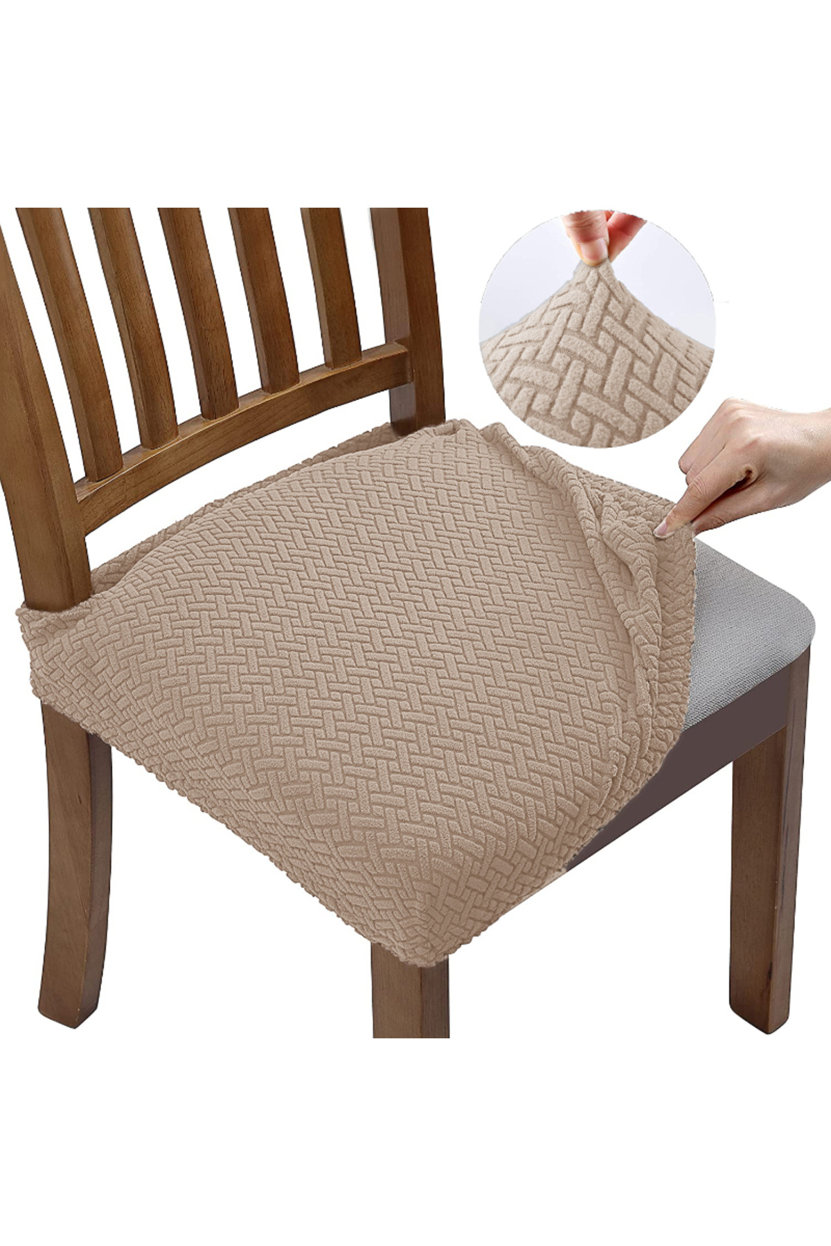 Choice-Khaki New Durable Jacquard Chair Seat Covers Removable Washable Anti-Dust Stretch Spandex Dining Roo 1