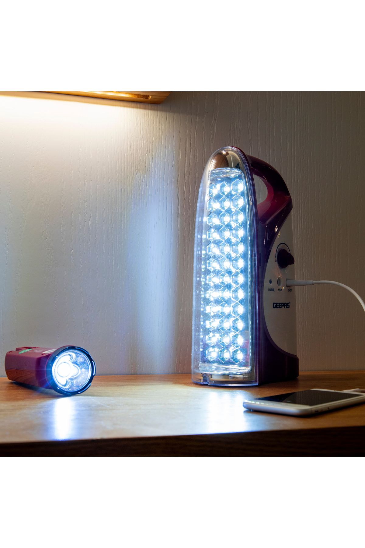 Geepas-Portable 36 Pcs Led & 200 Hour Working Rechargeable Lantern with Torch | Extended Battery Life 6