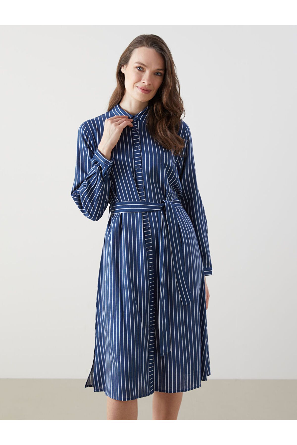 LC Waikiki LCW Çizgili Poplin Kadın Gömlek Elbise